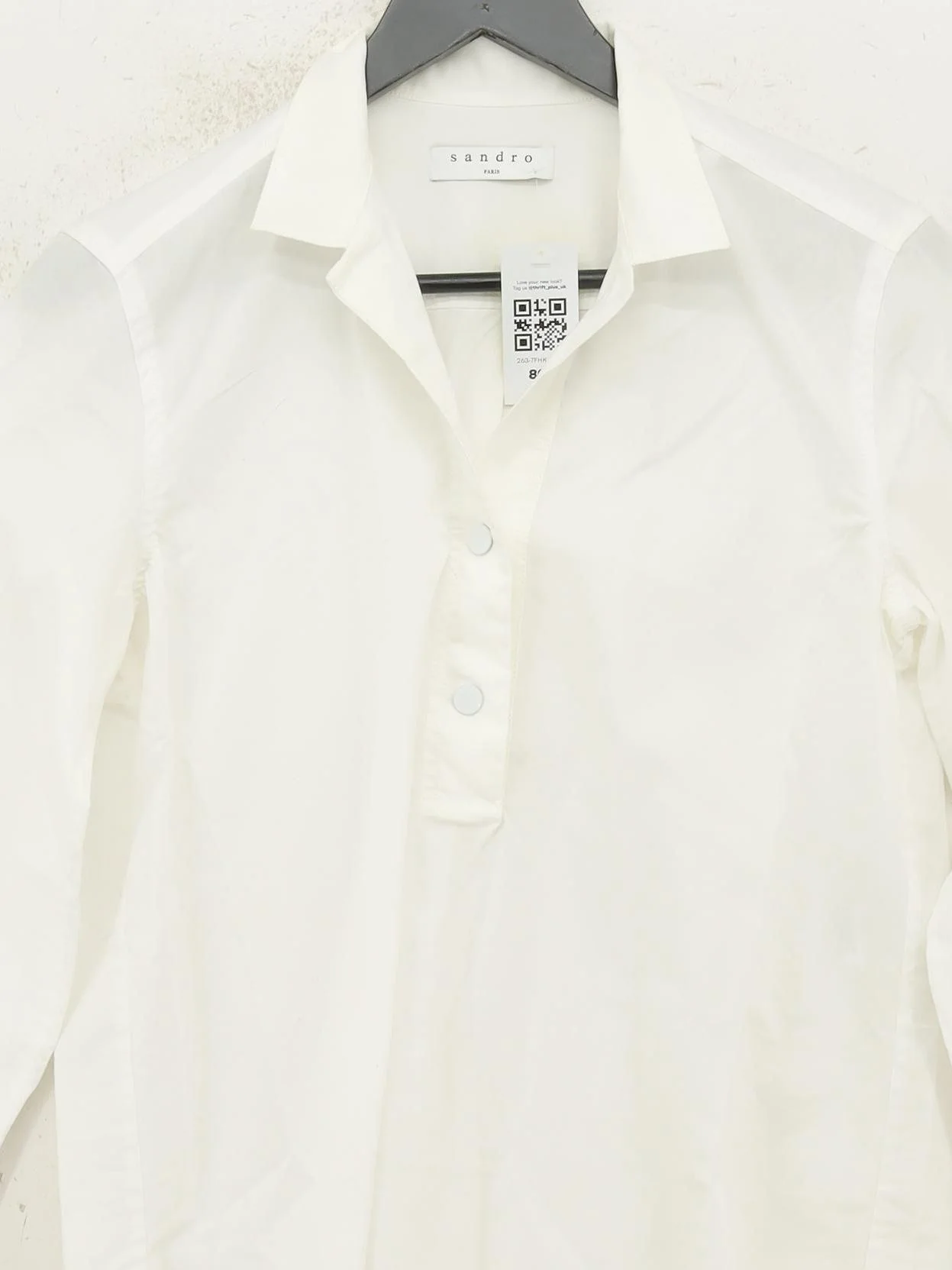 Sandro Women's Shirt UK 10 White 100% Cotton Long Sleeve Collared Basic - Image 3