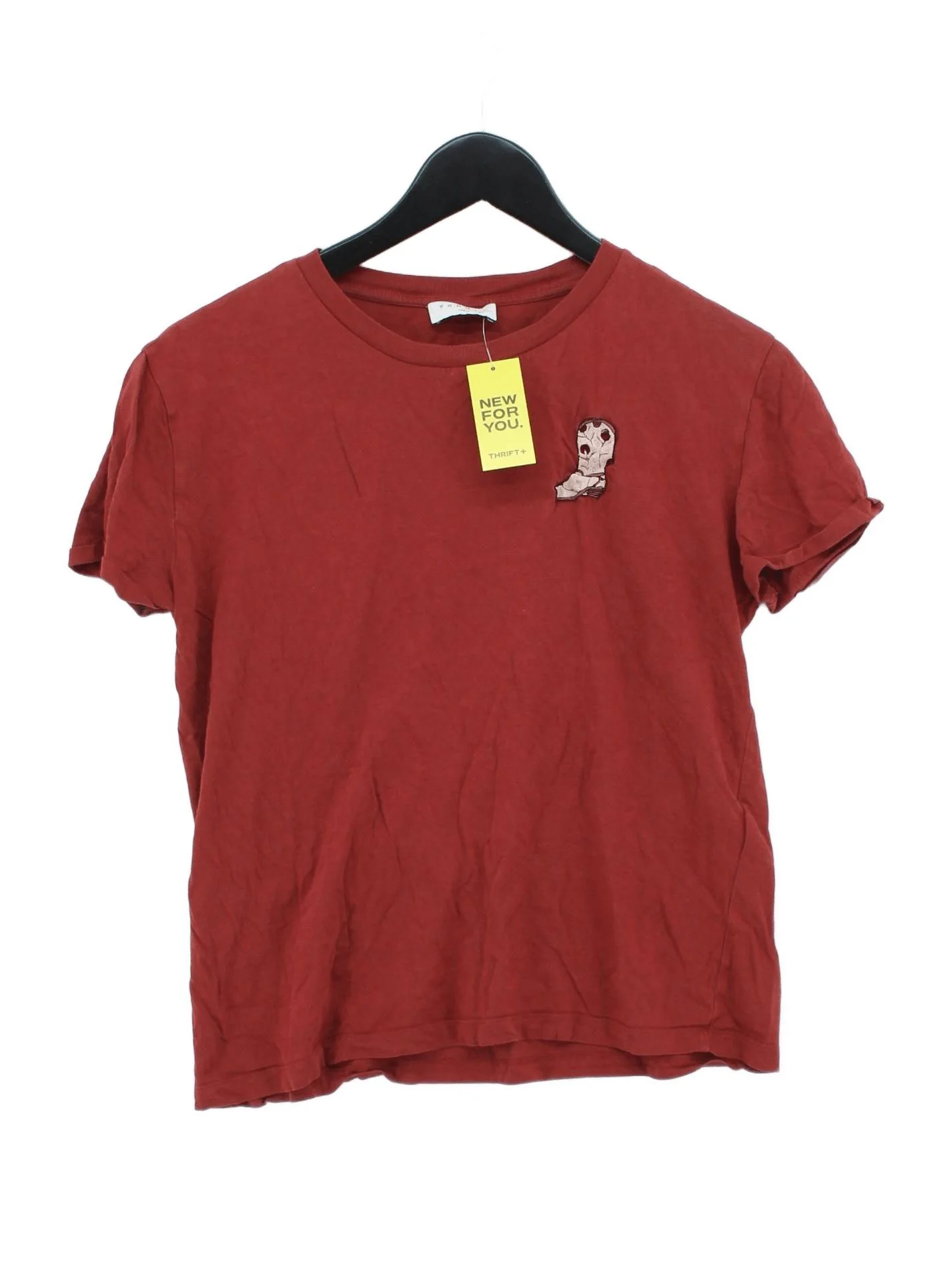 Sandro Women's T-Shirt S Red Cotton with Polyamide Basic