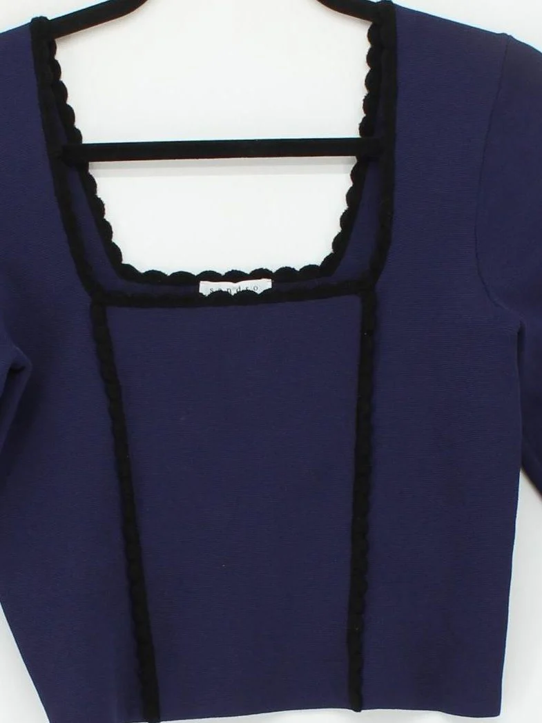 Sandro Women's Top S Blue Viscose with Polyamide, Elastane Cropped - Image 3