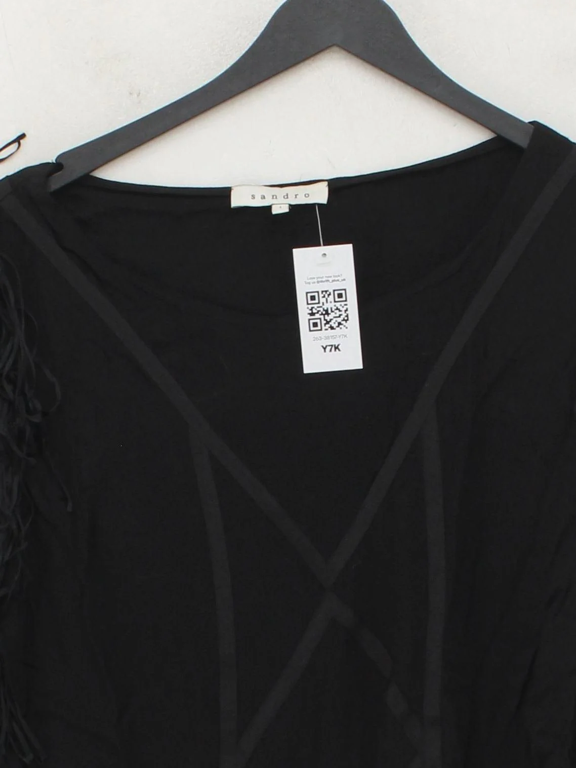 Sandro Women's Top UK 8 Black 100% Viscose Short Sleeve V-Neck Basic - Image 3