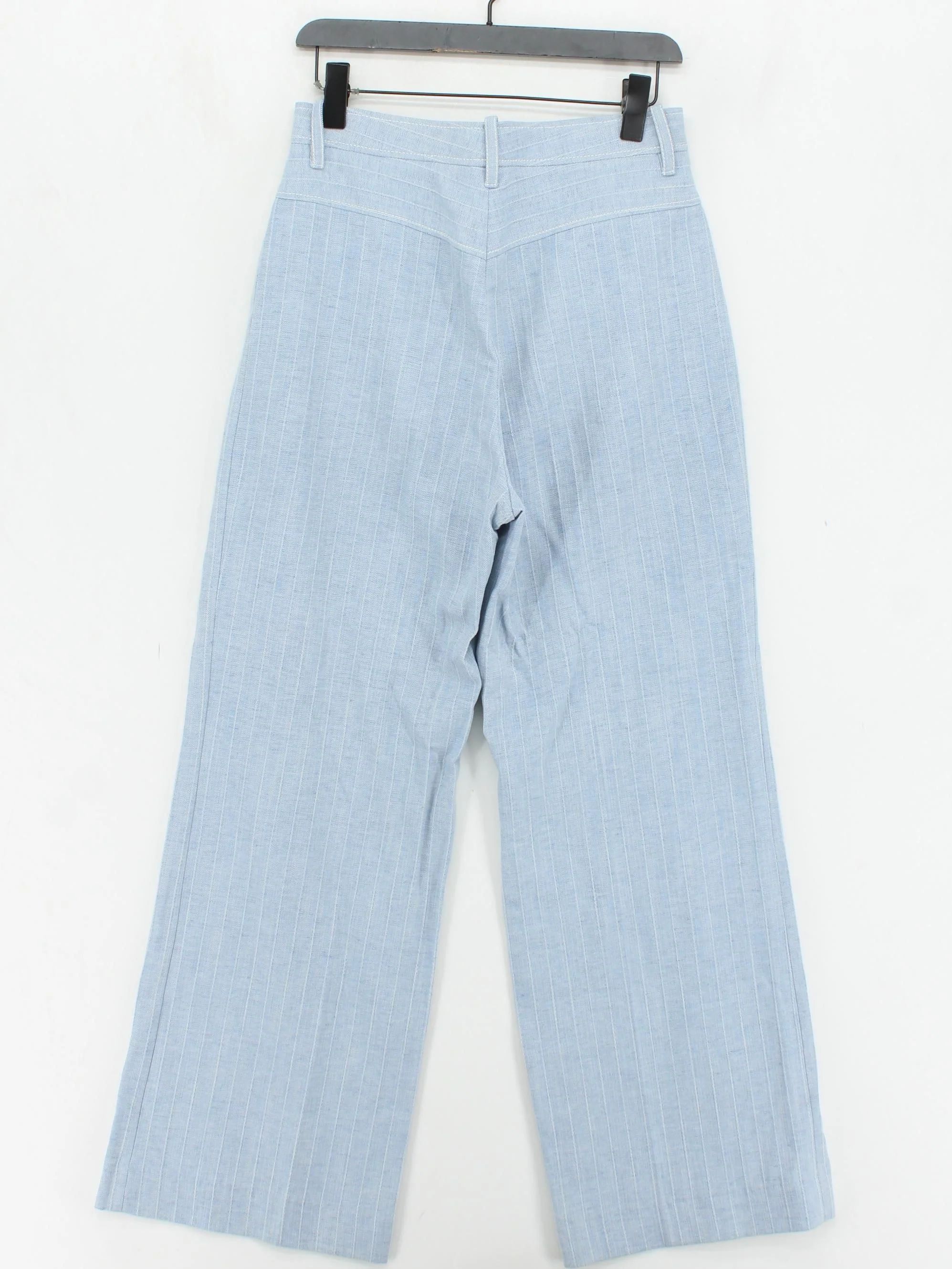 Sandro Women's Trousers UK 12 Blue Striped Cotton with Linen Wide-Leg Chino - Image 2