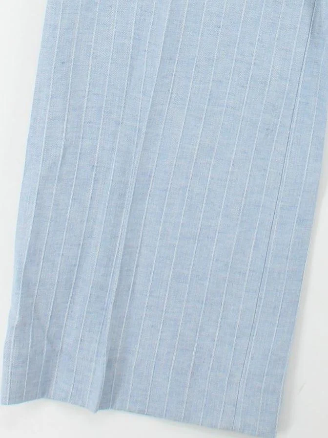 Sandro Women's Trousers UK 12 Blue Striped Cotton with Linen Wide-Leg Chino - Image 4