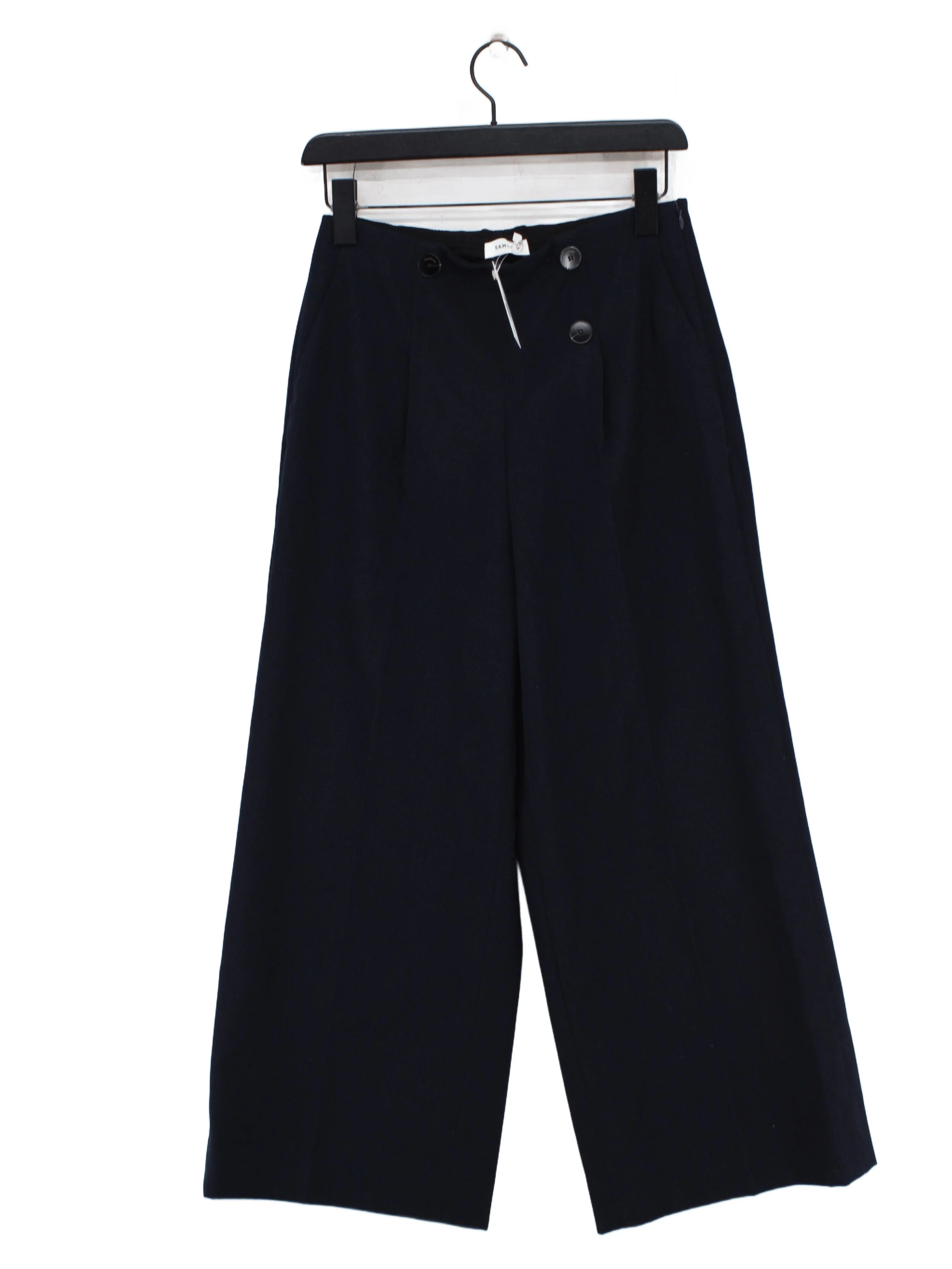 Sandro Women's Trousers UK 8 Blue 100% Other Wide-Leg Cropped