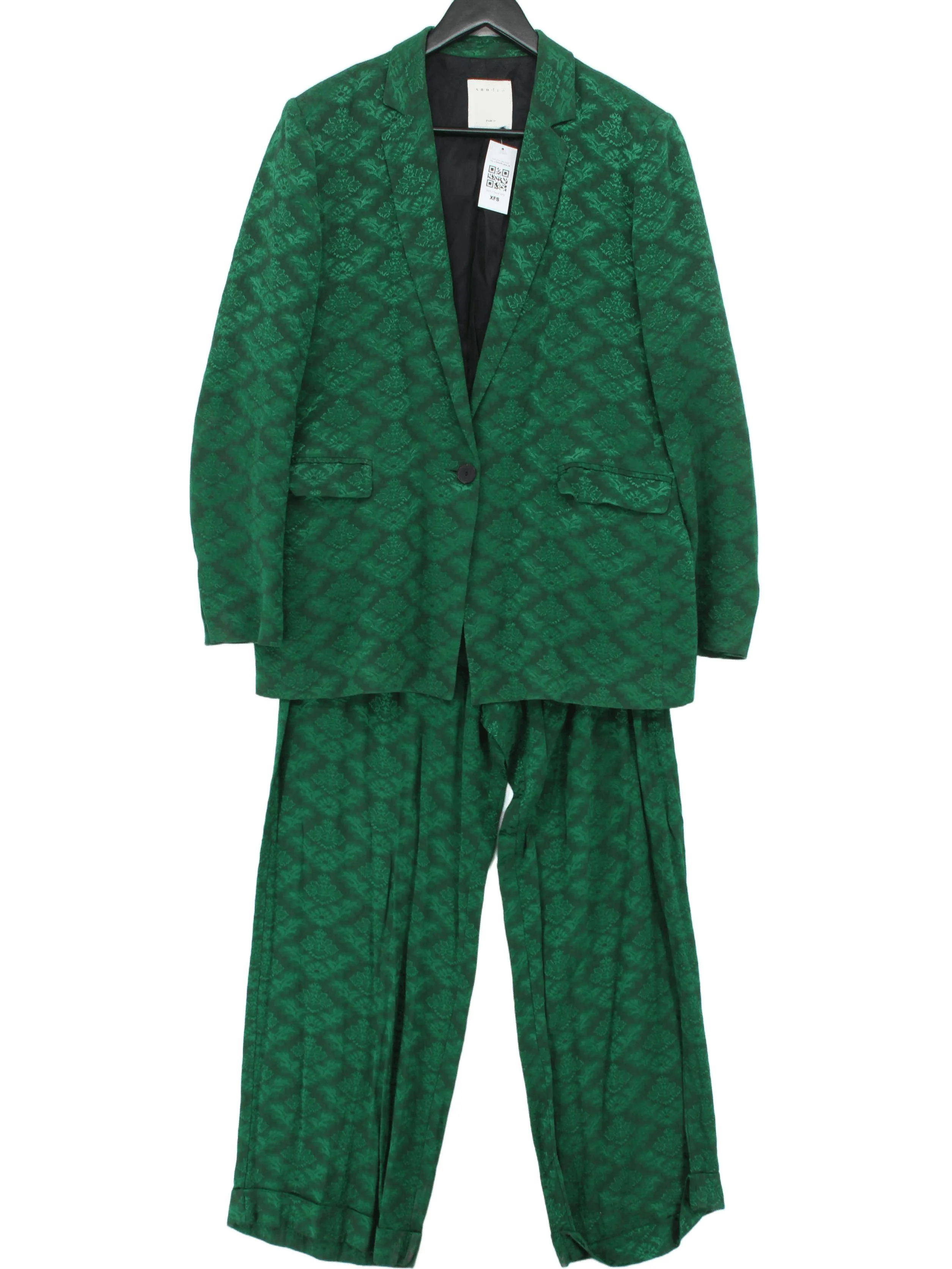 Sandro Women's Two Piece Suit UK 14 Green Viscose with Acetate Trouser Suit
