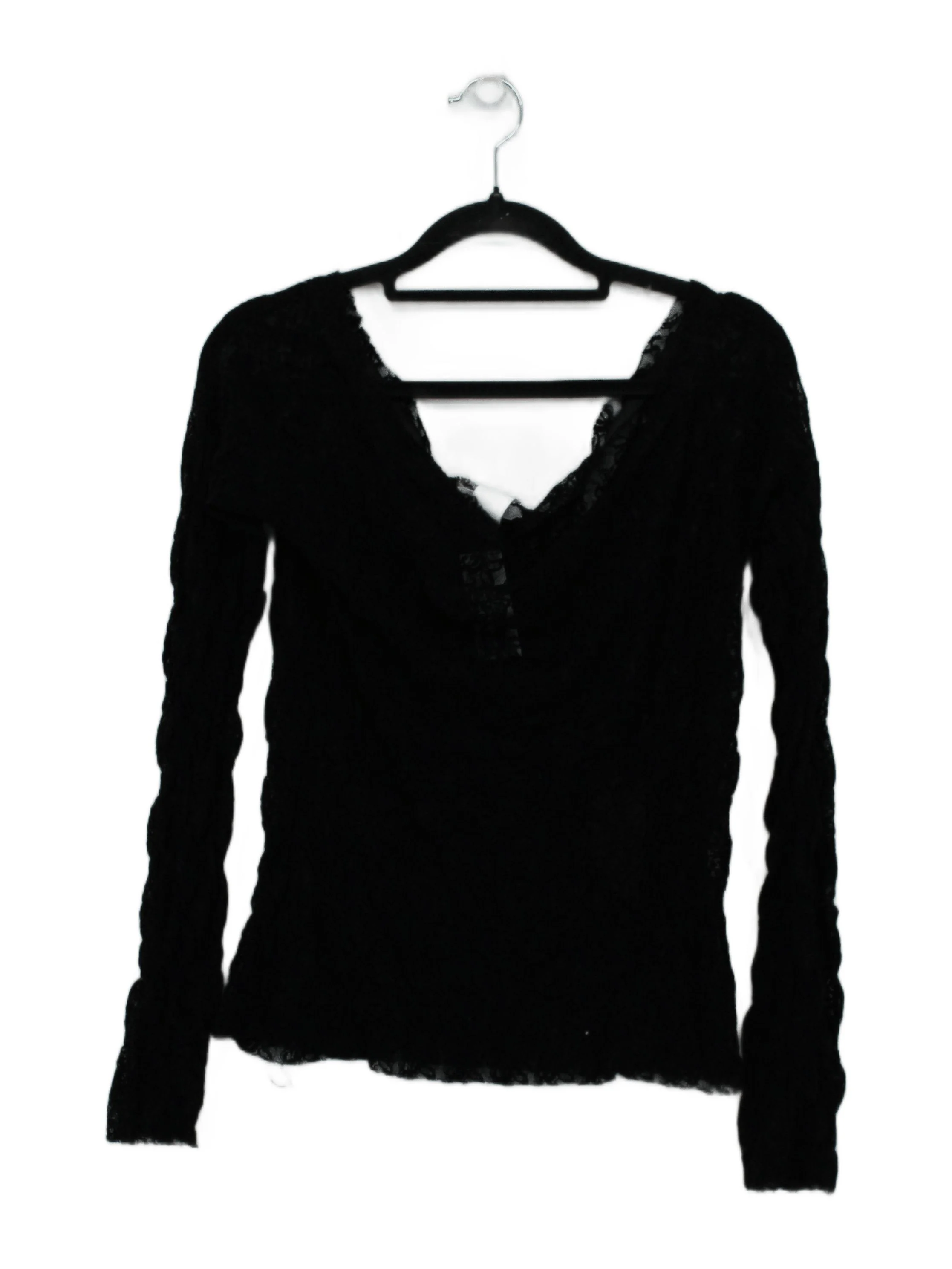 Sarah Pacini Women's Top UK 4 Black Nylon with Elastane Long Sleeve V-Neck Basic