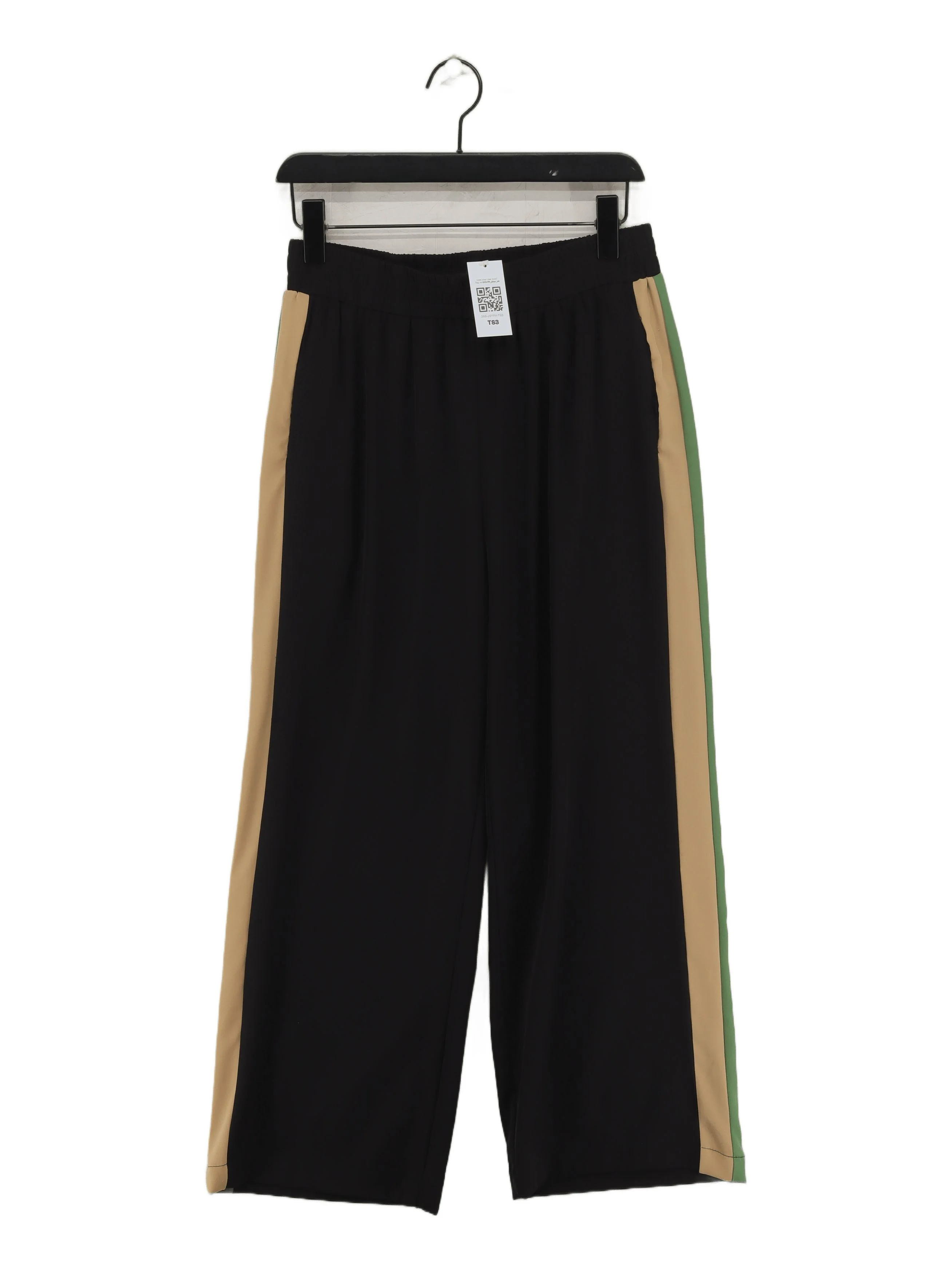 Sarta Women's Trousers M Black Striped 100% Viscose Wide-Leg Cropped