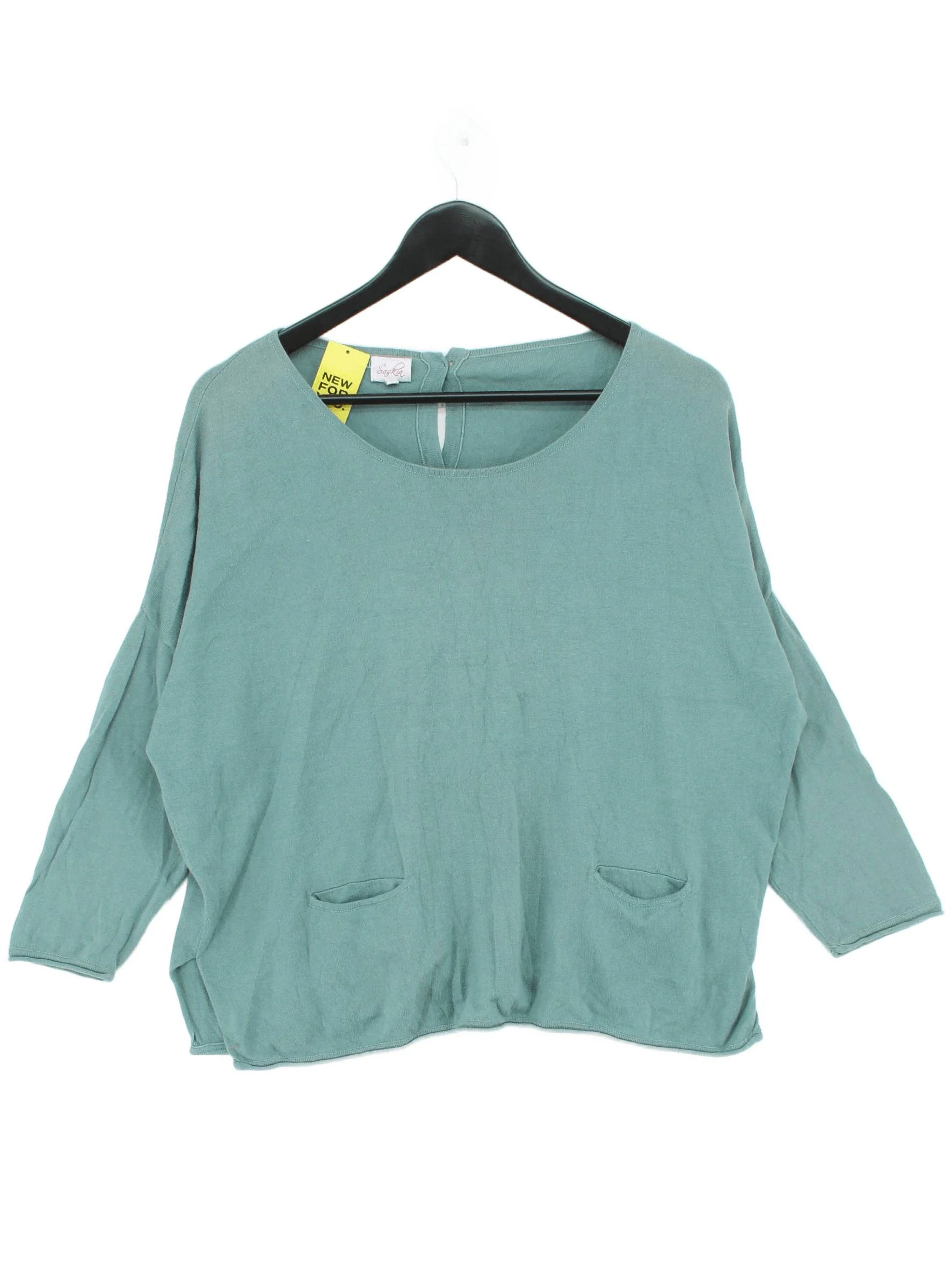 Saskia Women's Jumper L Green Cotton with Silk, Polyester Round Neck Pullover