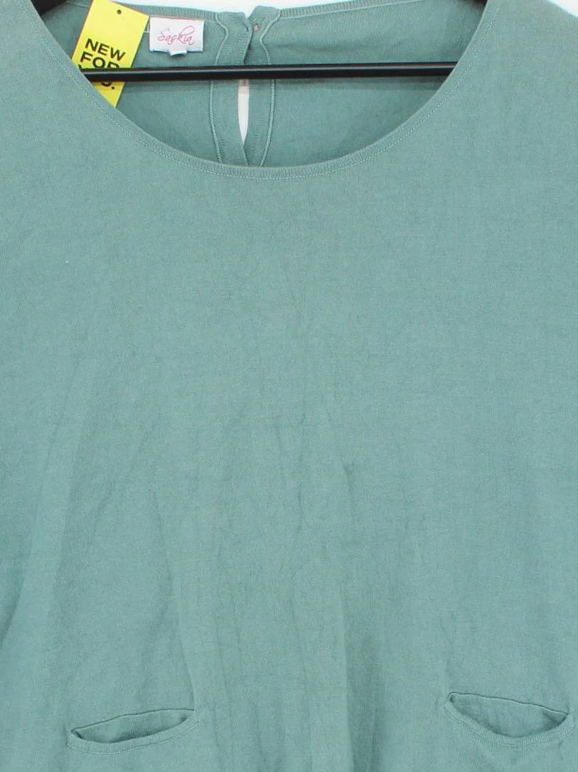Saskia Women's Jumper L Green Cotton with Silk, Polyester Round Neck Pullover - Image 3