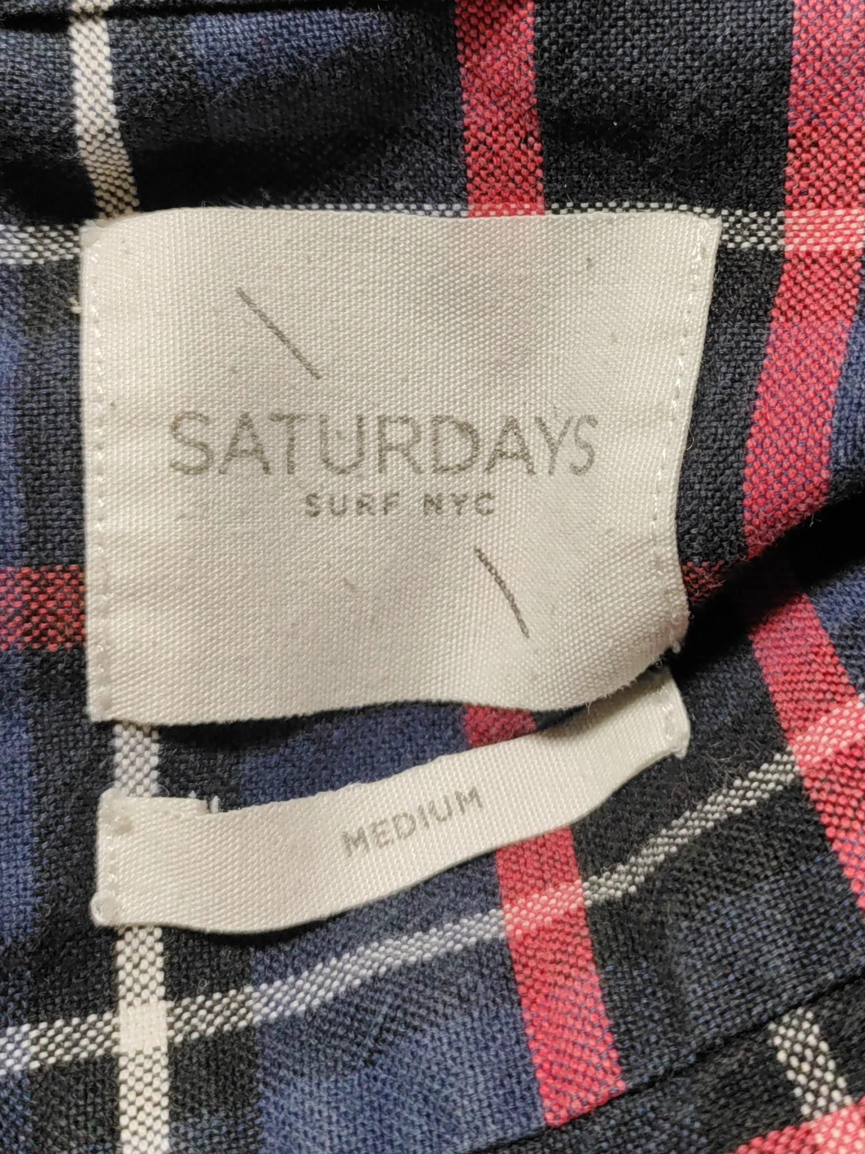 Saturdays New York City Men's Shirt M Multi Checkered 100% Cotton Basic - Image 5