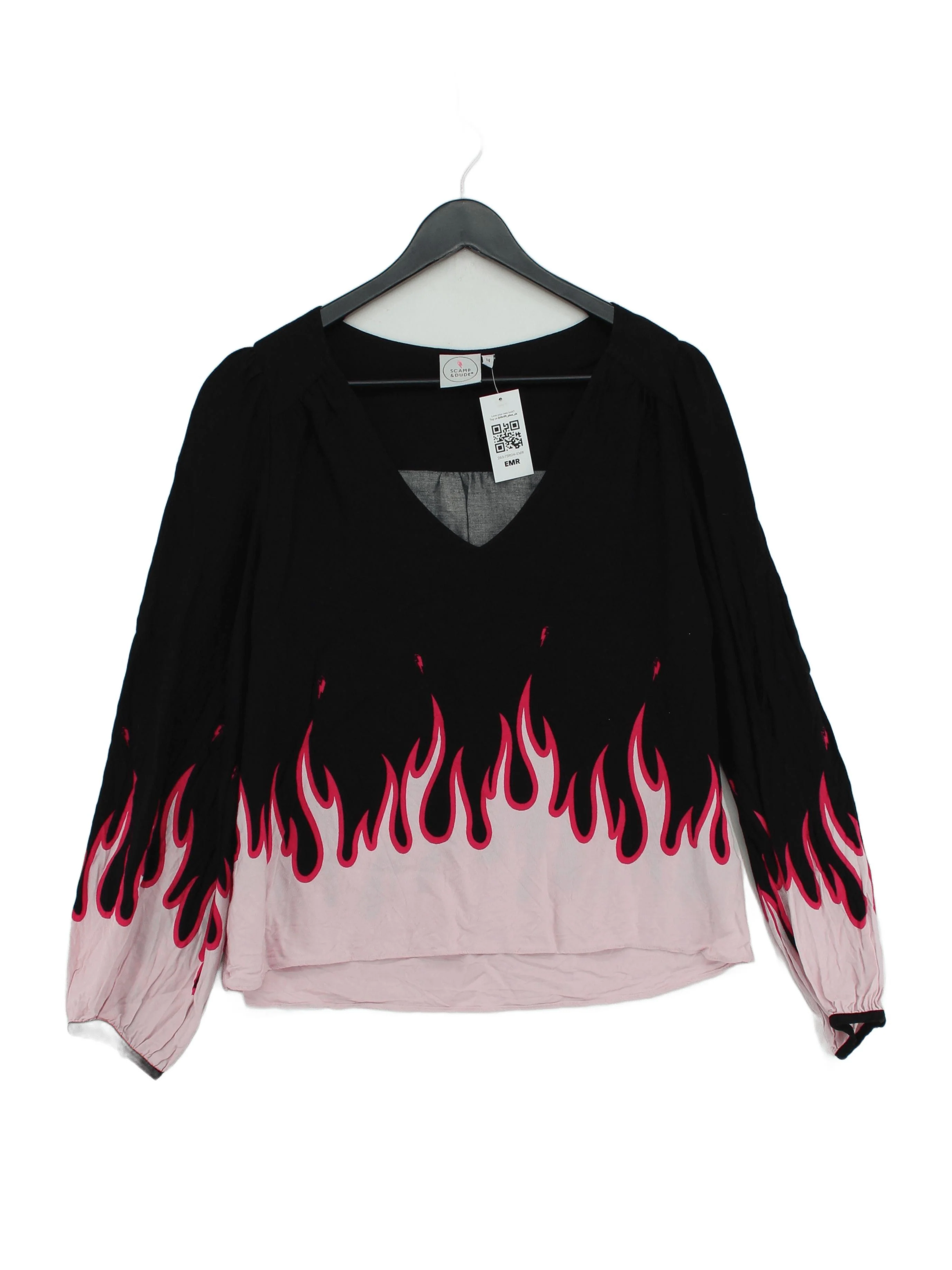 Scamp & Dude Women's Top UK 14 Black 100% Viscose Long Sleeve V-Neck Basic