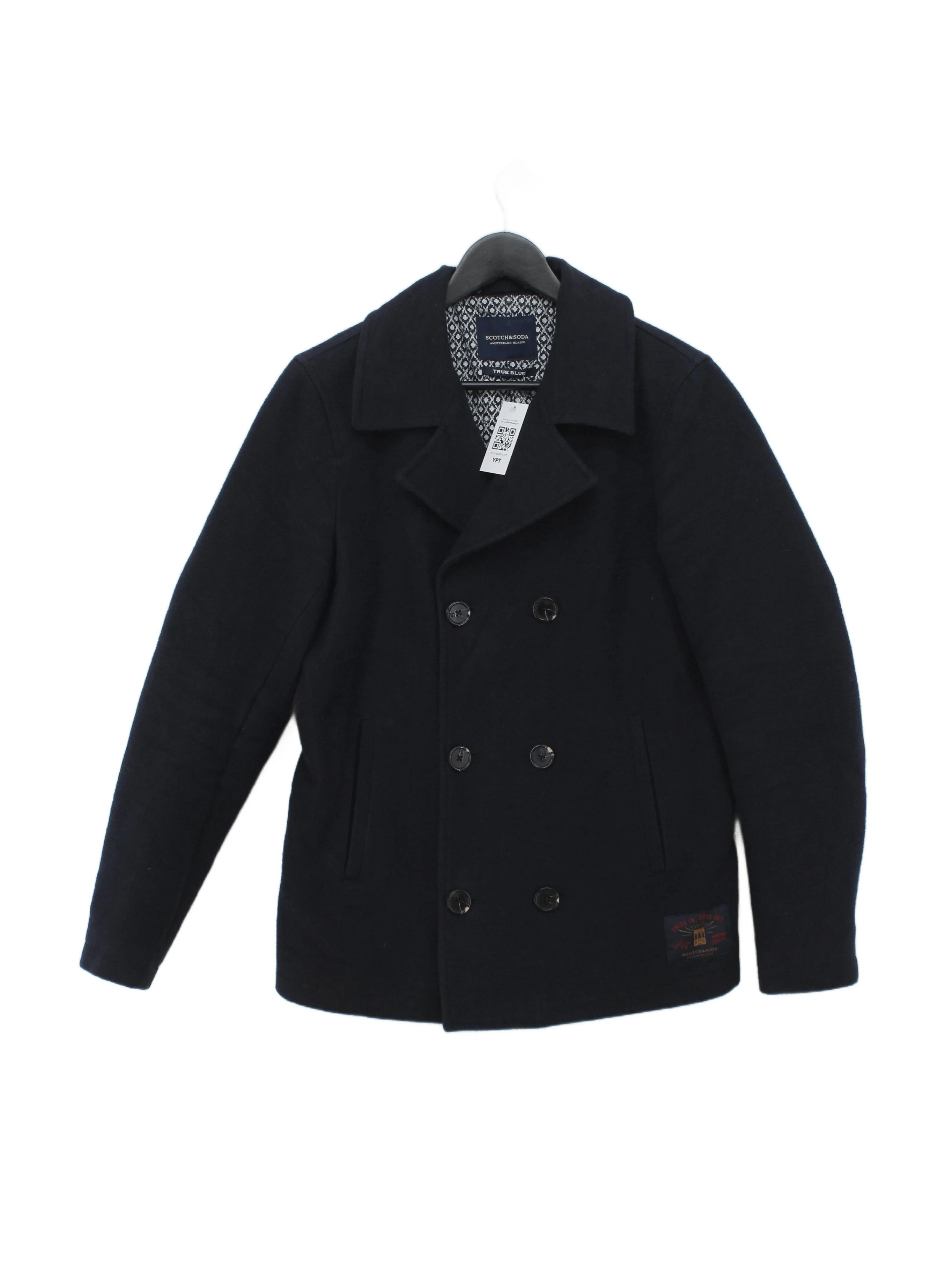 Scotch & Soda Men's Coat S Black Cotton with Polyester, Elastane Pea Coat