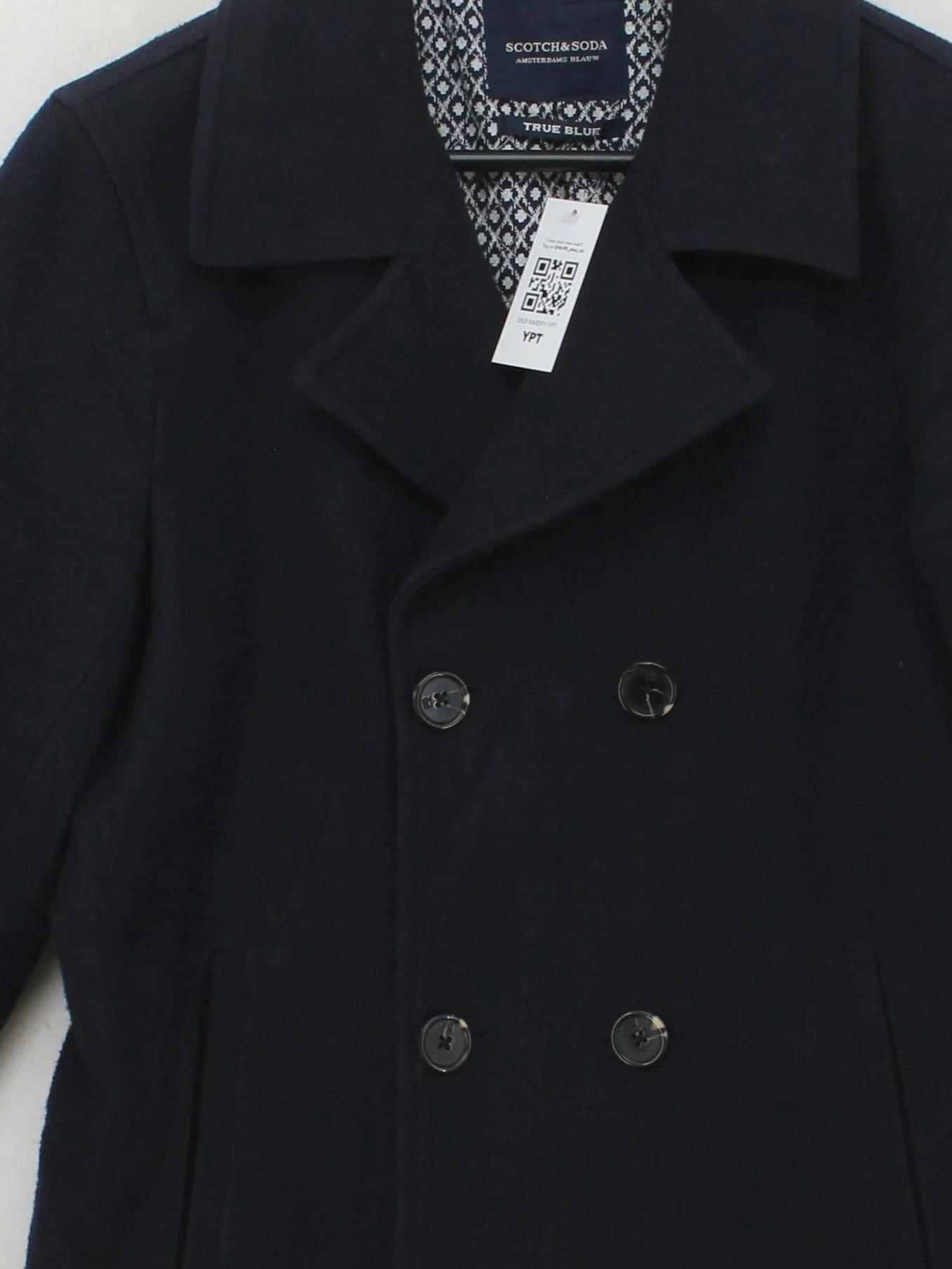 Scotch & Soda Men's Coat S Black Cotton with Polyester, Elastane Pea Coat - Image 3