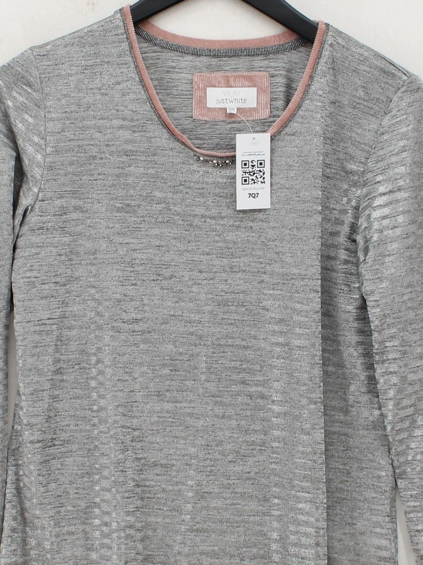 SE ( Just White ) Women's Top UK 12 Grey Polyester with Elastane Basic - Image 3