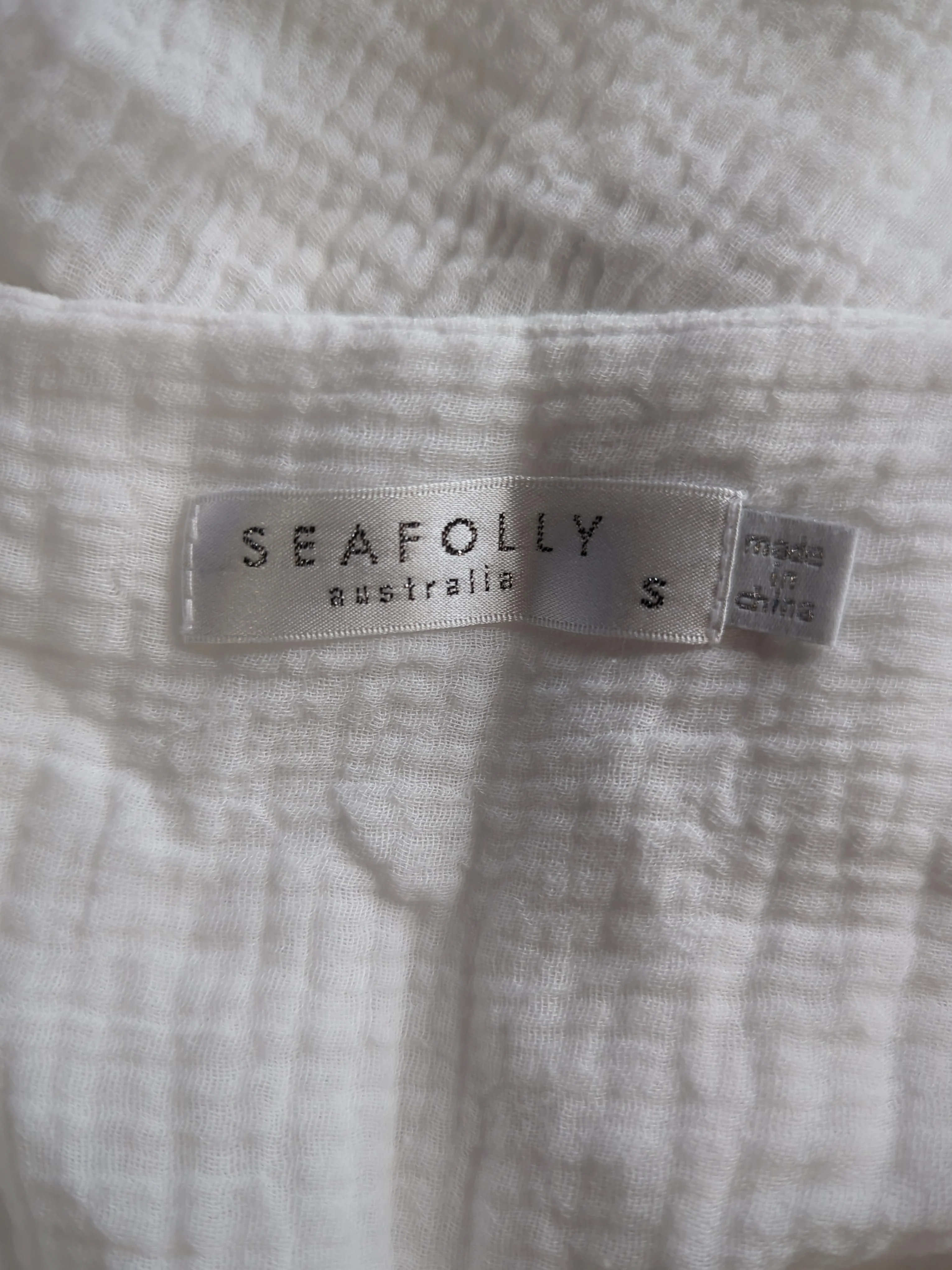 Seafolly Women's Top S White 100% Cotton 3/4 Sleeve V-Neck Tunic - Image 6
