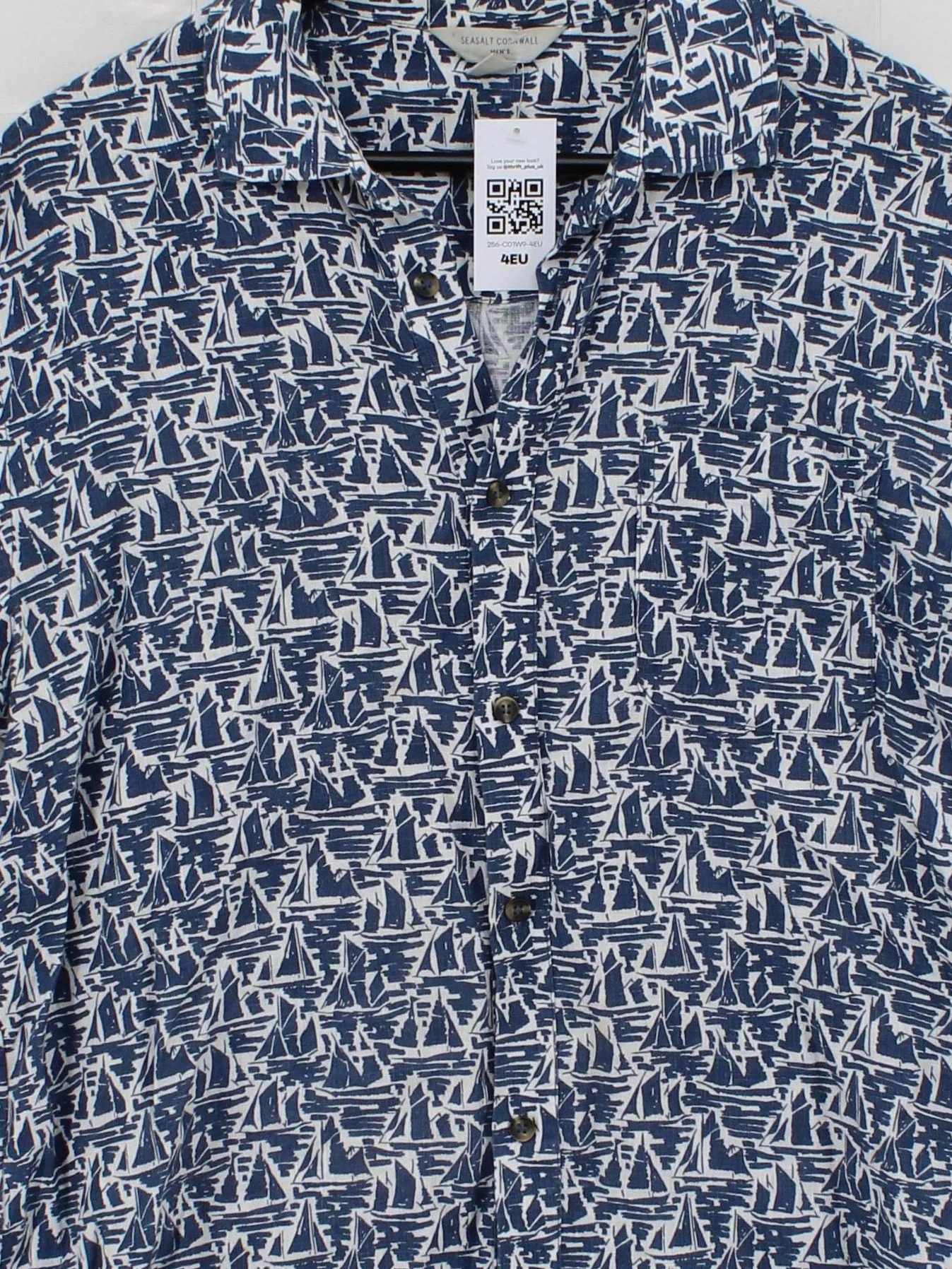 SEASALT CORNWALL Men's Shirt M Blue Graphic 100% Linen Basic - Image 3