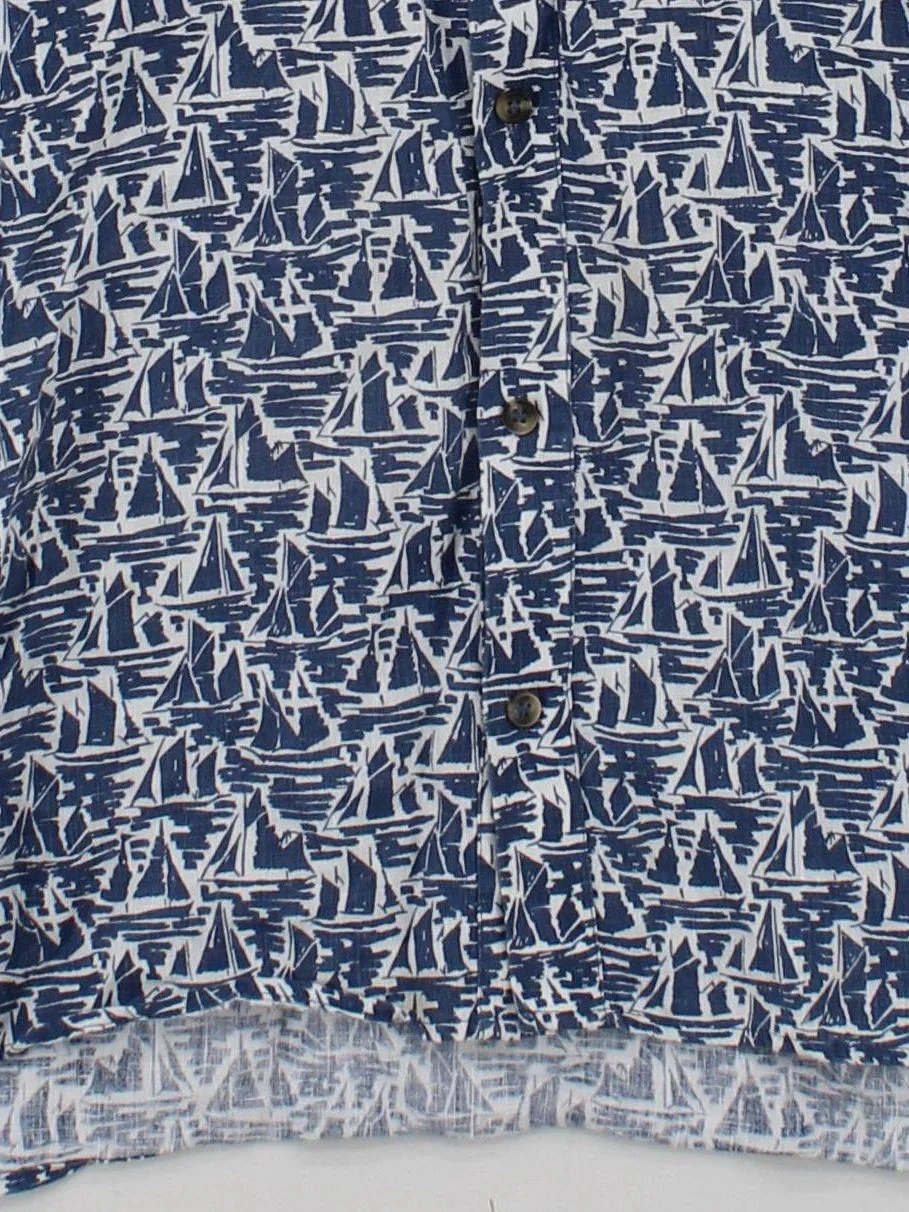 SEASALT CORNWALL Men's Shirt M Blue Graphic 100% Linen Basic - Image 4