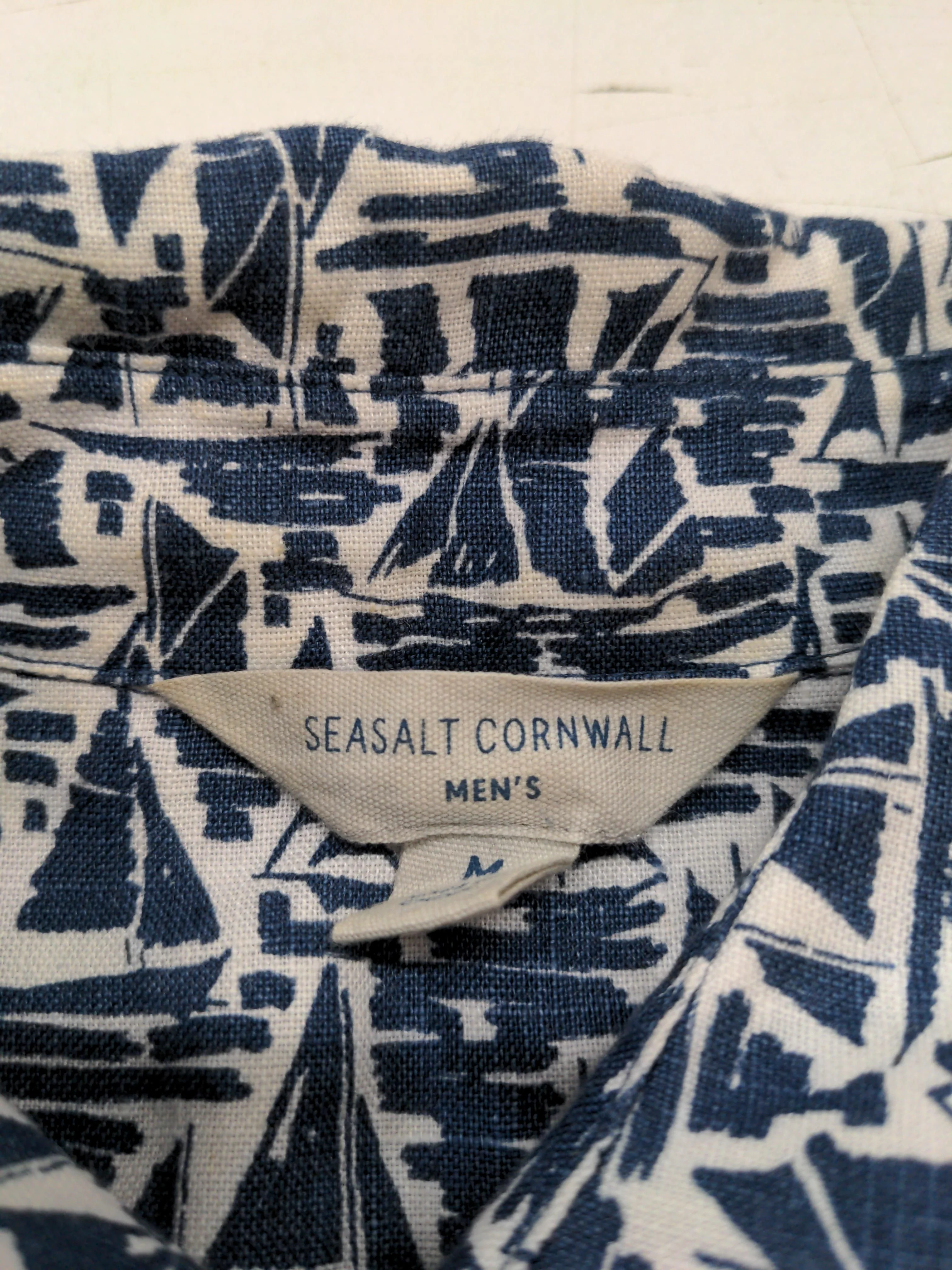 SEASALT CORNWALL Men's Shirt M Blue Graphic 100% Linen Basic - Image 6