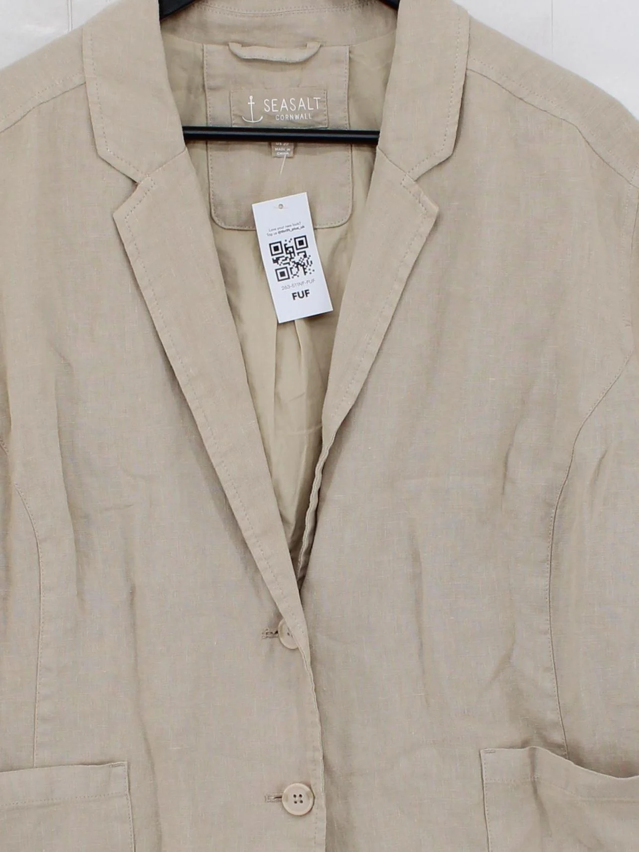 SEASALT CORNWALL Women's Blazer UK 24 Tan Linen with Cotton, Polyester Overcoat - Image 3