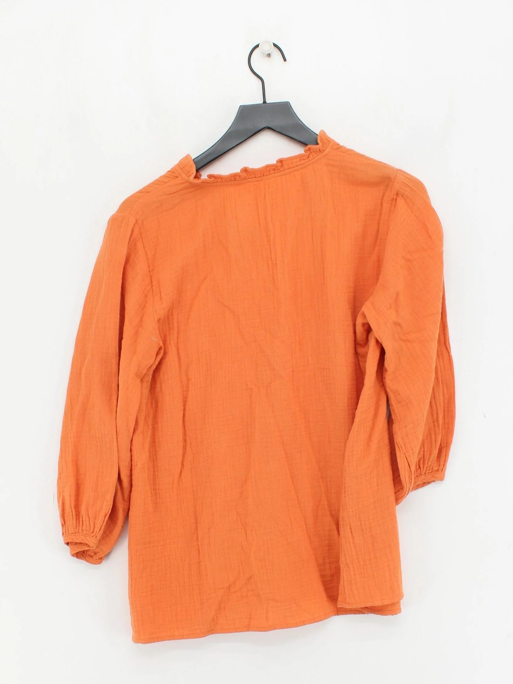 SEASALT CORNWALL Women's Blouse UK 12 Orange 100% Cotton 3/4 Sleeve V-Neck Basic - Image 2
