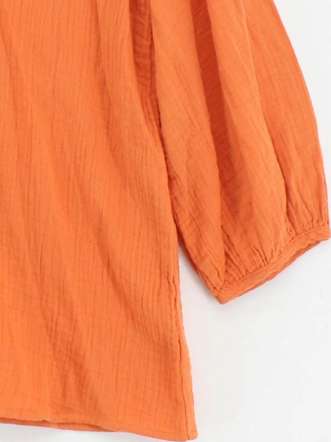 SEASALT CORNWALL Women's Blouse UK 12 Orange 100% Cotton 3/4 Sleeve V-Neck Basic - Image 4