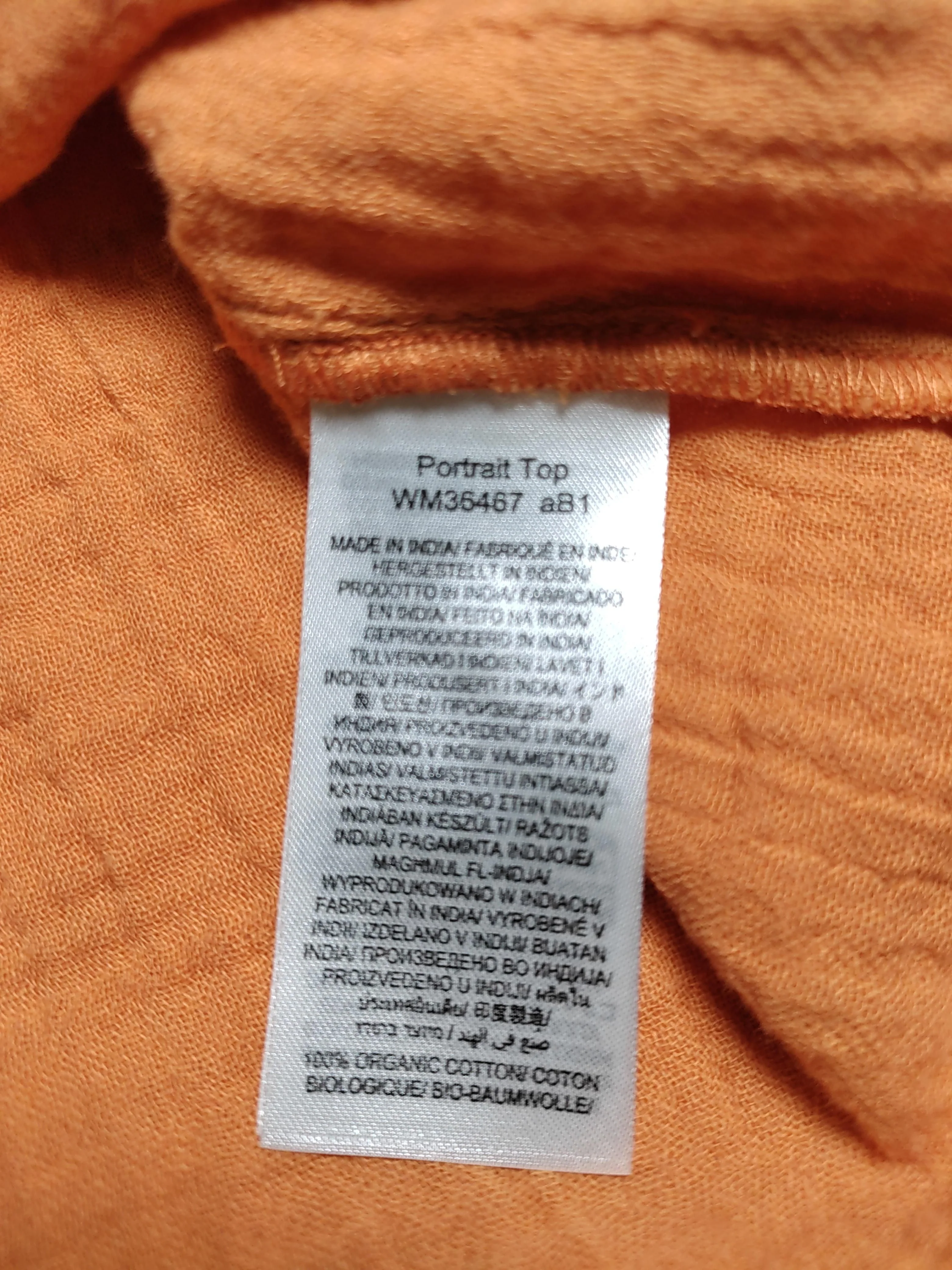 SEASALT CORNWALL Women's Blouse UK 12 Orange 100% Cotton 3/4 Sleeve V-Neck Basic - Image 6
