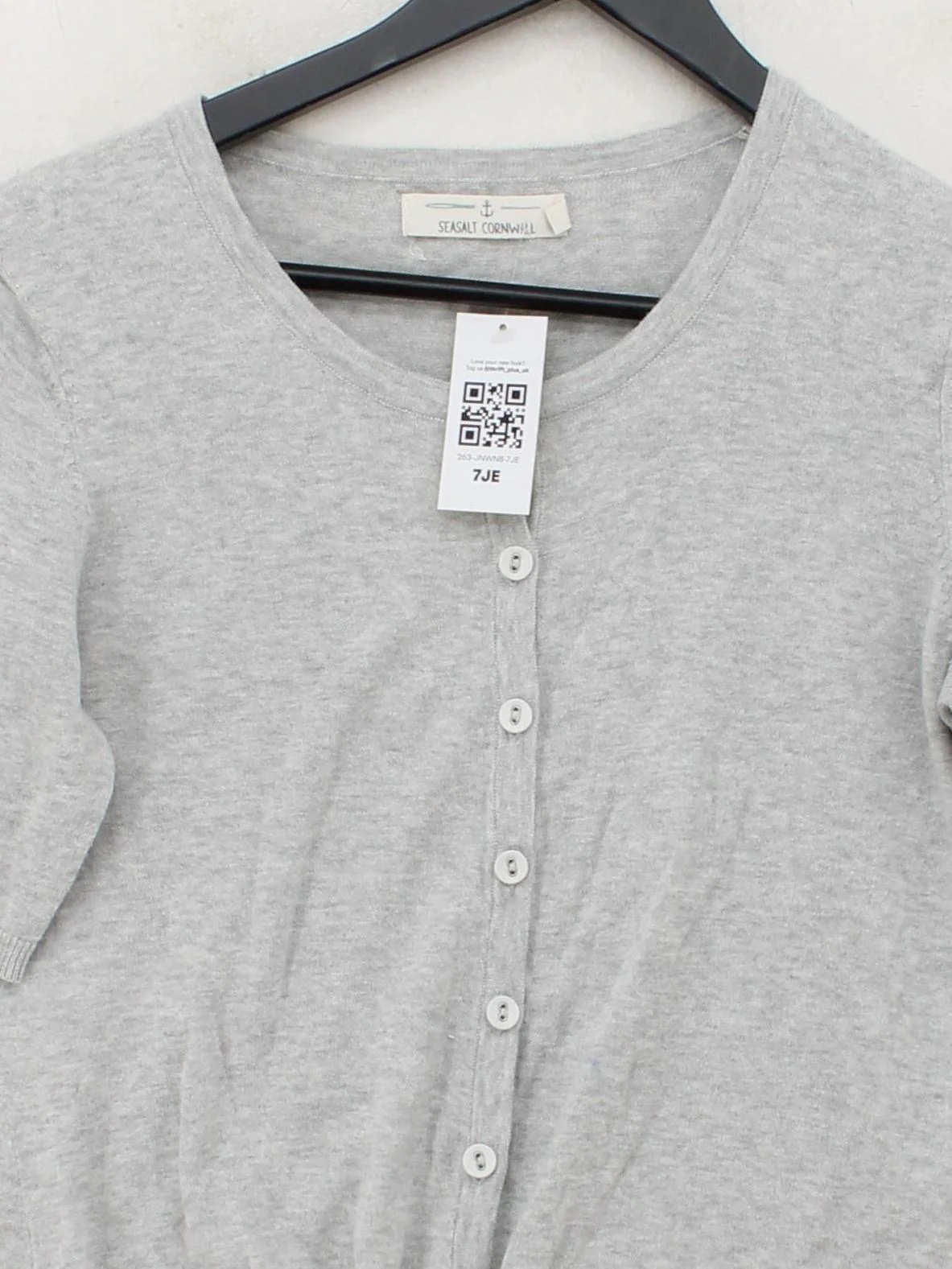 SEASALT CORNWALL Women's Cardigan UK 10 Grey 100% Cotton V-Neck Cardigan - Image 3