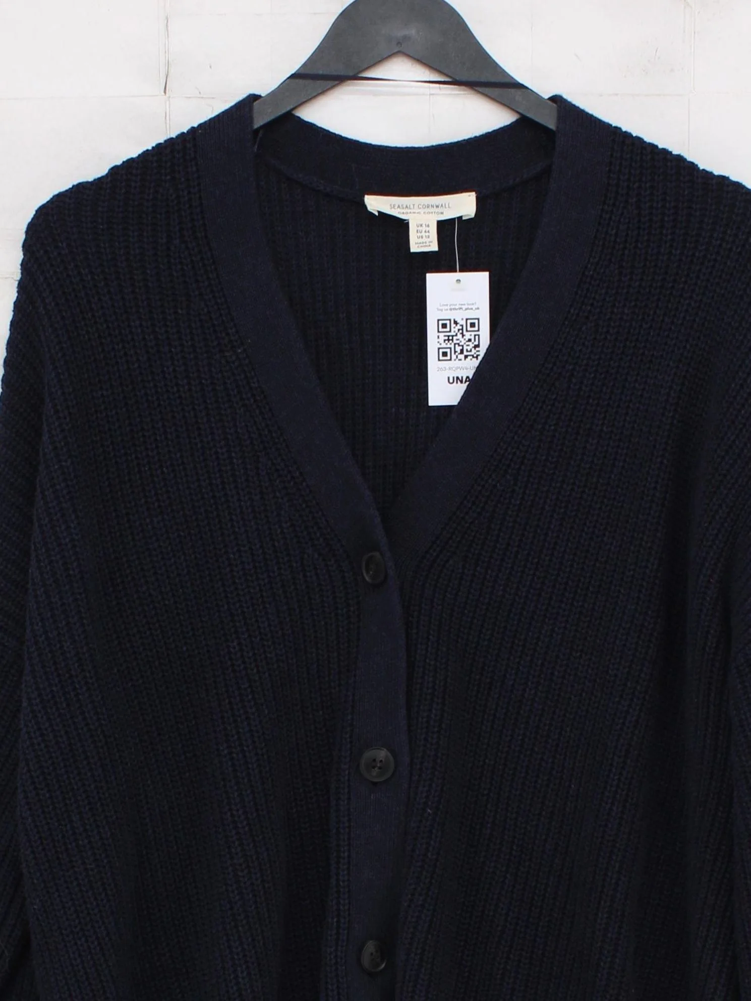 SEASALT CORNWALL Women's Cardigan UK 16 Blue 100% Cotton V-Neck Cardigan - Image 3