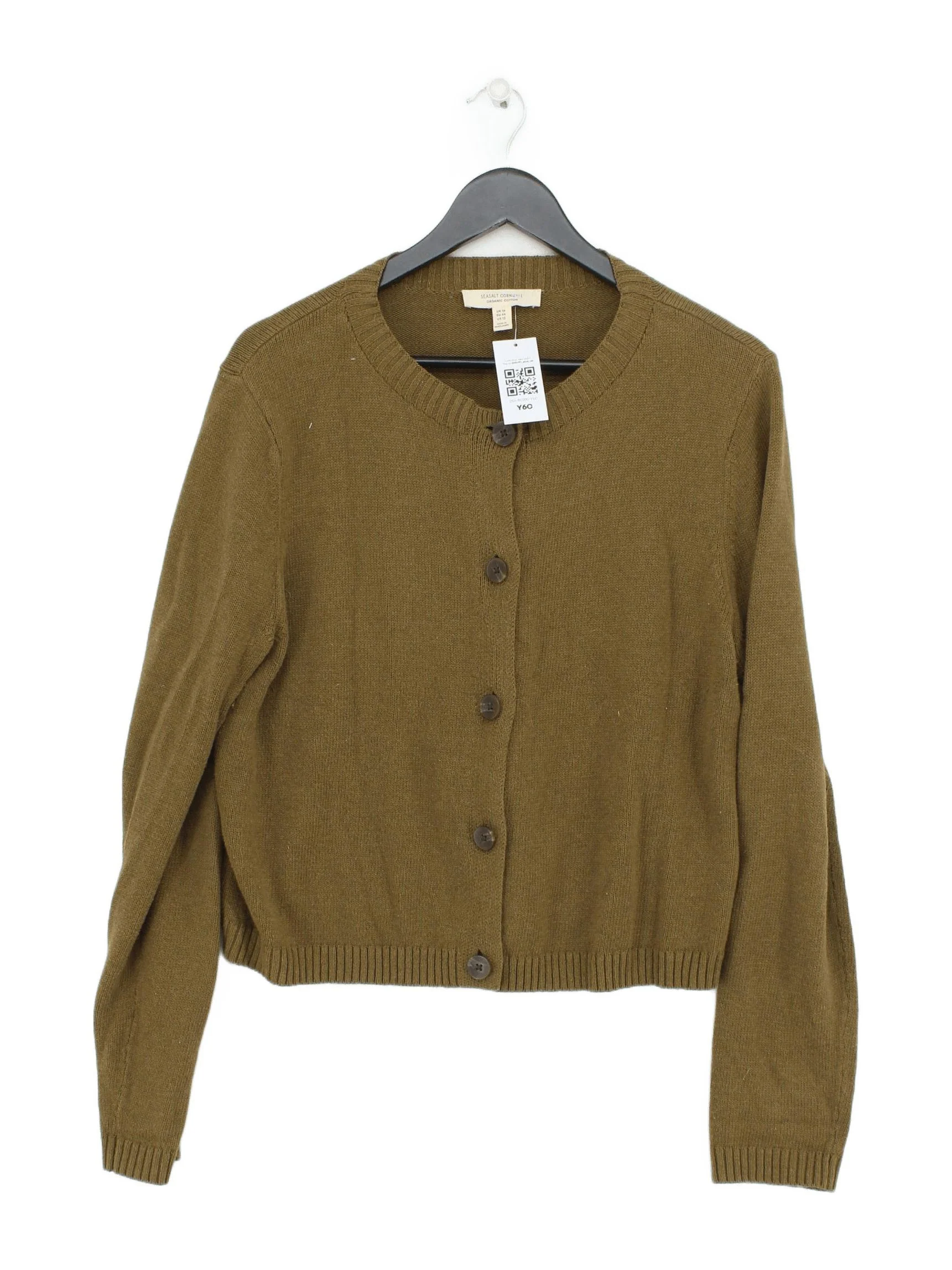 SEASALT CORNWALL Women's Cardigan UK 16 Green 100% Cotton Round Neck Cardigan