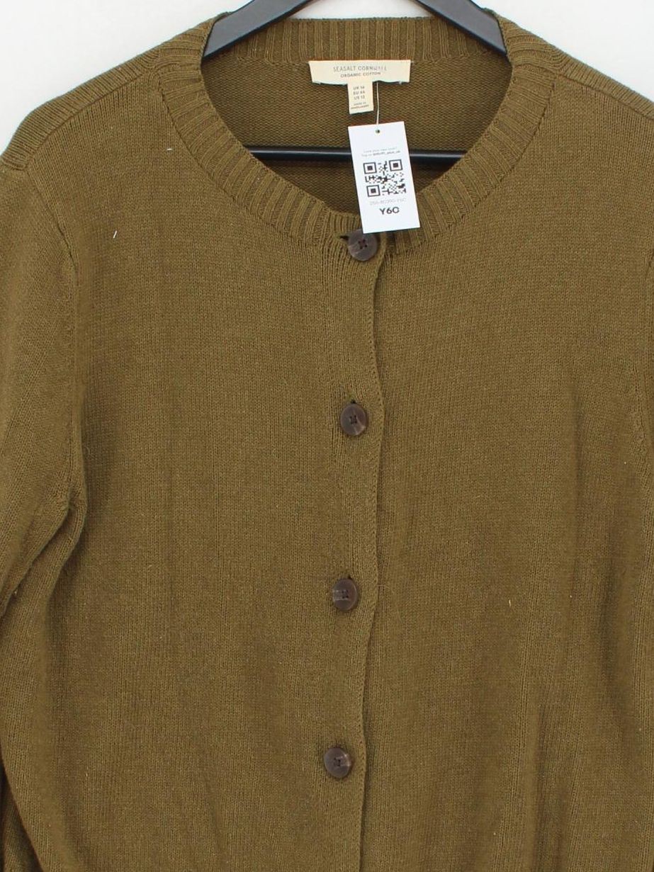 SEASALT CORNWALL Women's Cardigan UK 16 Green 100% Cotton Round Neck Cardigan - Image 3