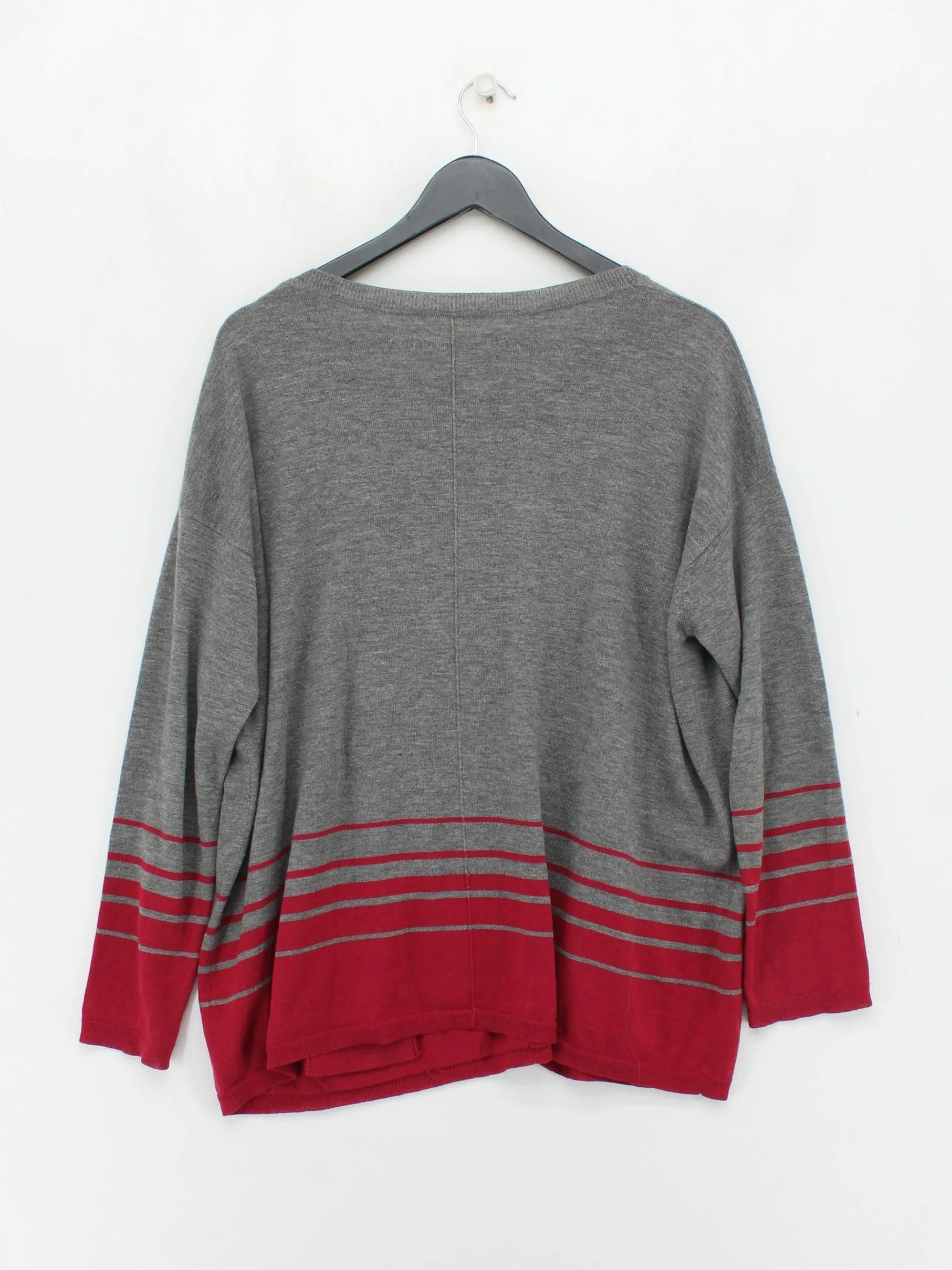 SEASALT CORNWALL Women's Jumper M Grey Striped 100% Wool Crew Neck Pullover - Image 2