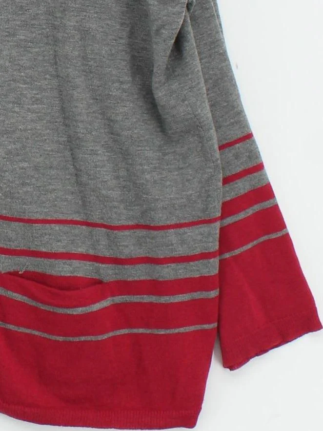 SEASALT CORNWALL Women's Jumper M Grey Striped 100% Wool Crew Neck Pullover - Image 4