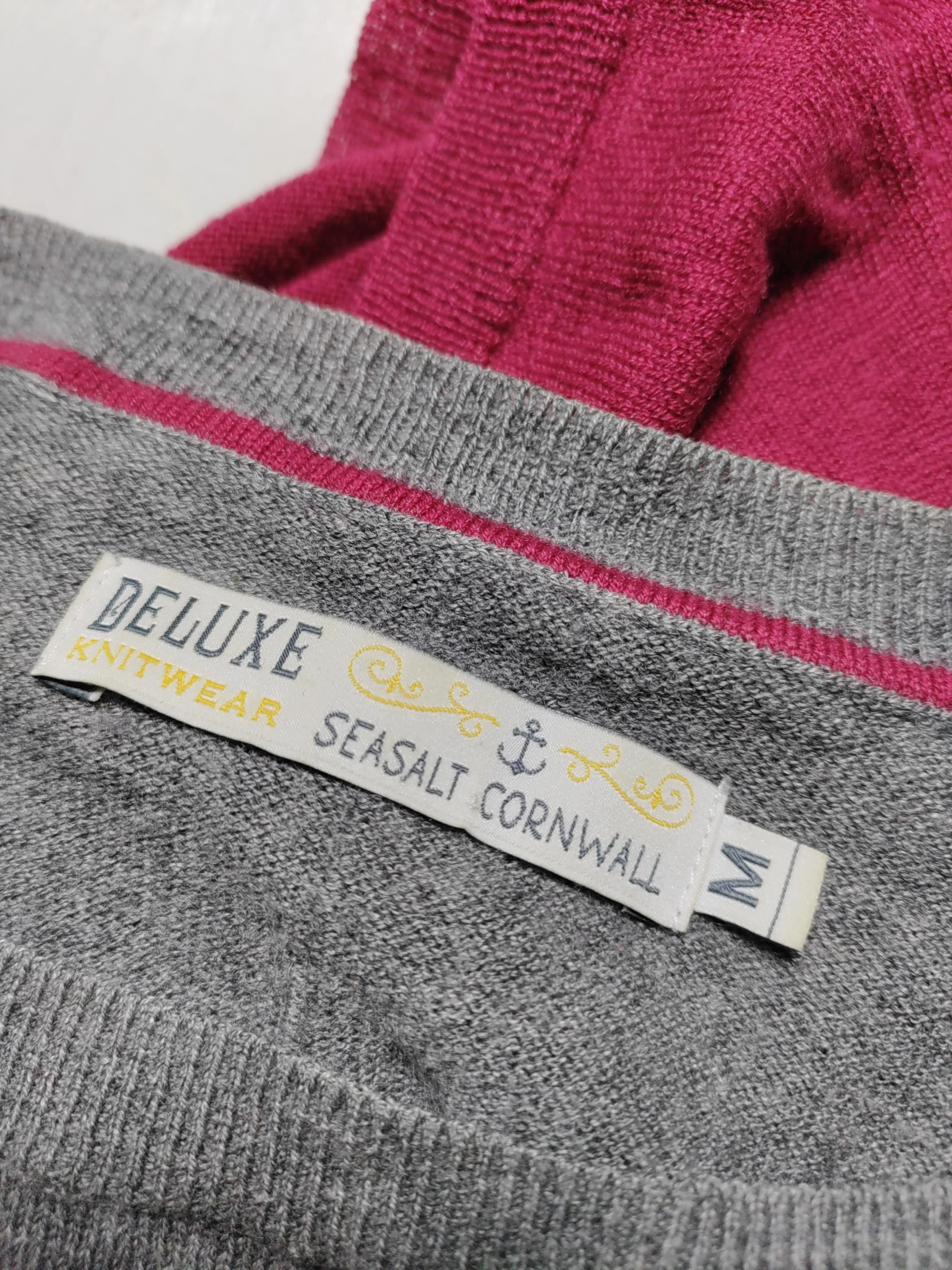 SEASALT CORNWALL Women's Jumper M Grey Striped 100% Wool Crew Neck Pullover - Image 5