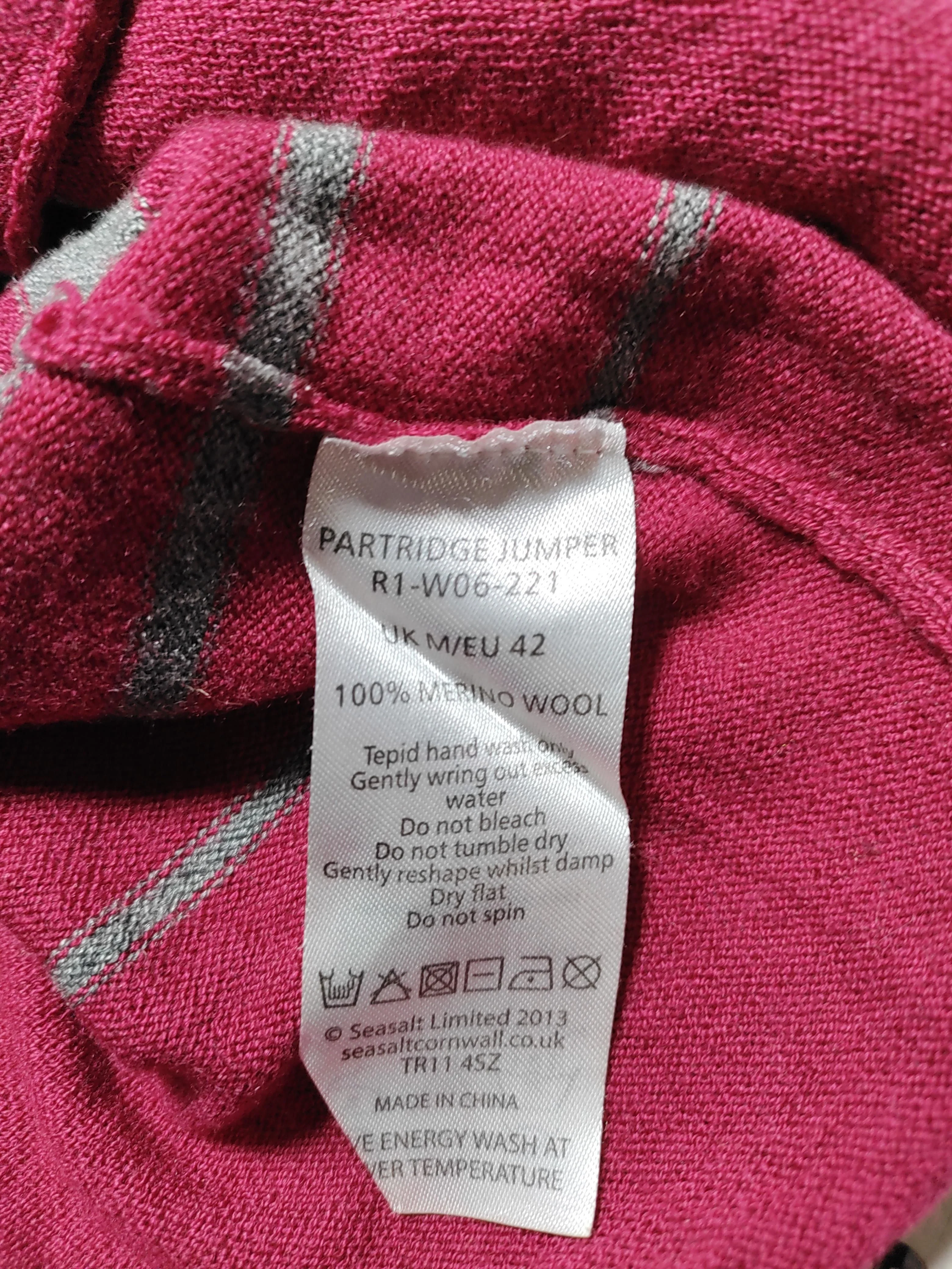 SEASALT CORNWALL Women's Jumper M Grey Striped 100% Wool Crew Neck Pullover - Image 6
