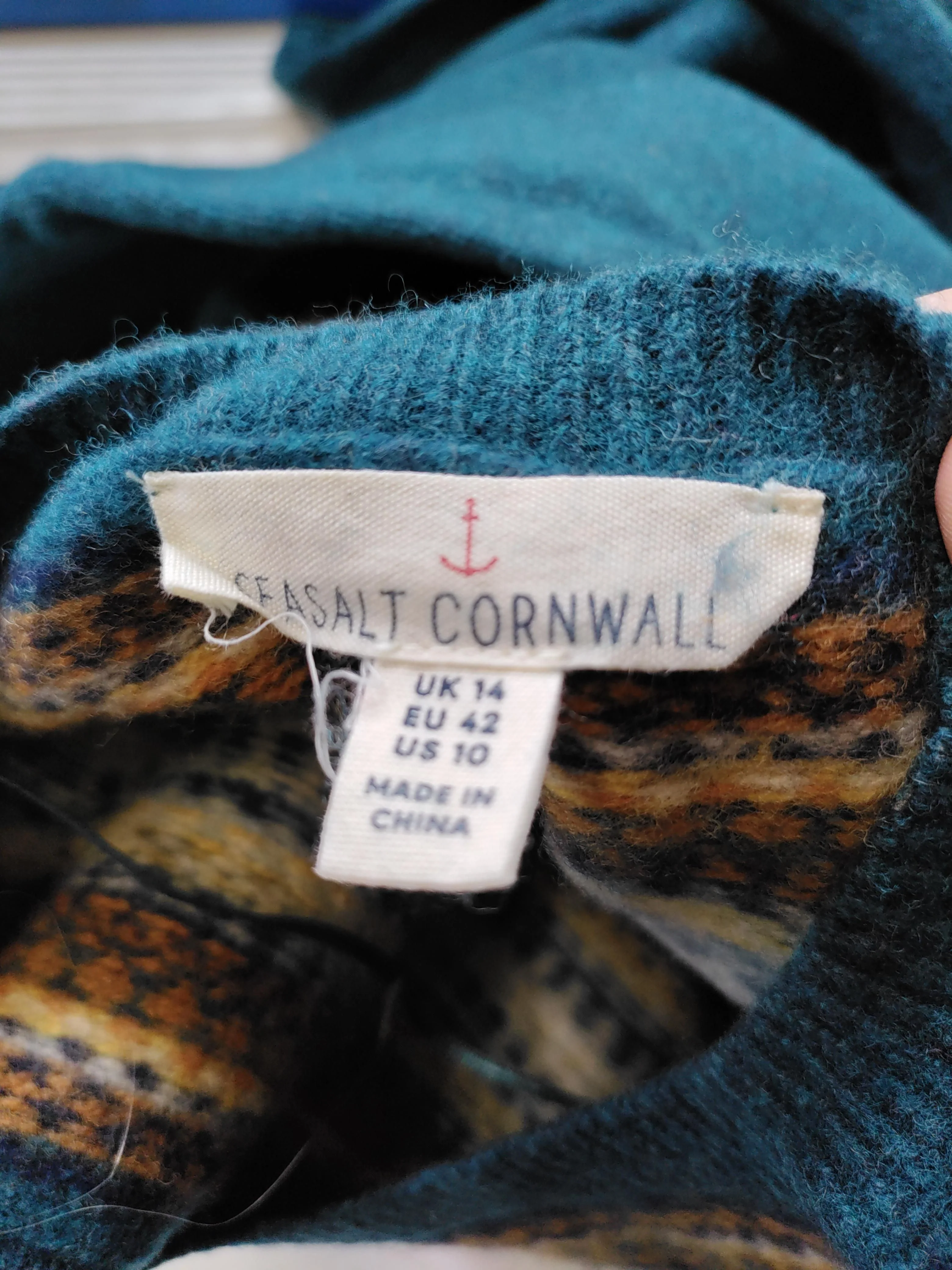 SEASALT CORNWALL Women's Jumper UK 14 Blue Wool with Nylon Round Neck Pullover - Image 5