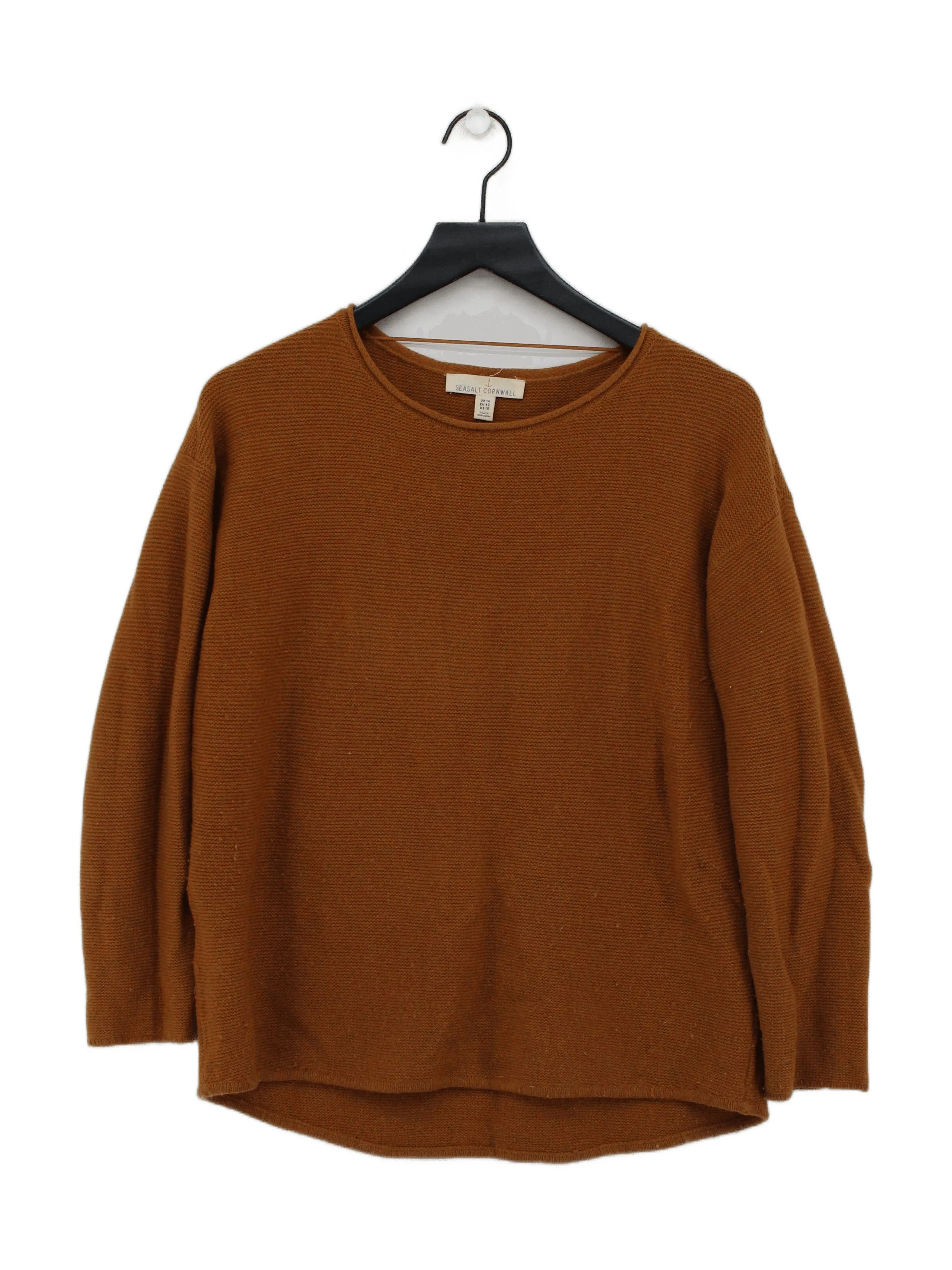 SEASALT CORNWALL Women's Jumper UK 14 Brown Wool with Nylon Round Neck Pullover