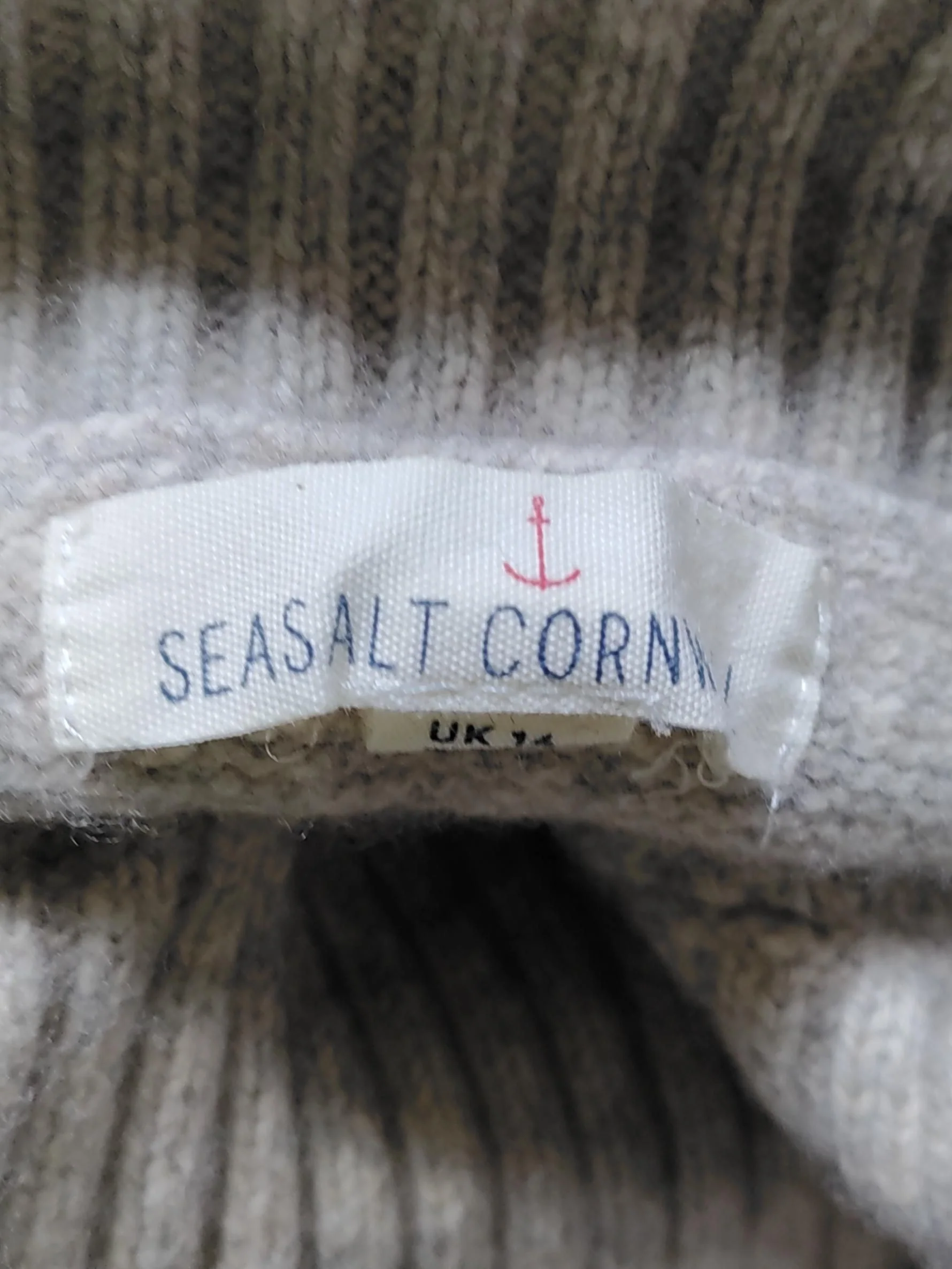SEASALT CORNWALL Women's Jumper UK 14 Cream Wool with Cotton Roll Neck Vest - Image 5