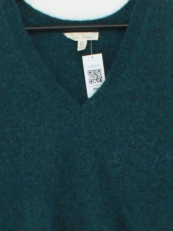SEASALT CORNWALL Women's Jumper UK 14 Green 100% Nylon V-Neck Vest - Image 3