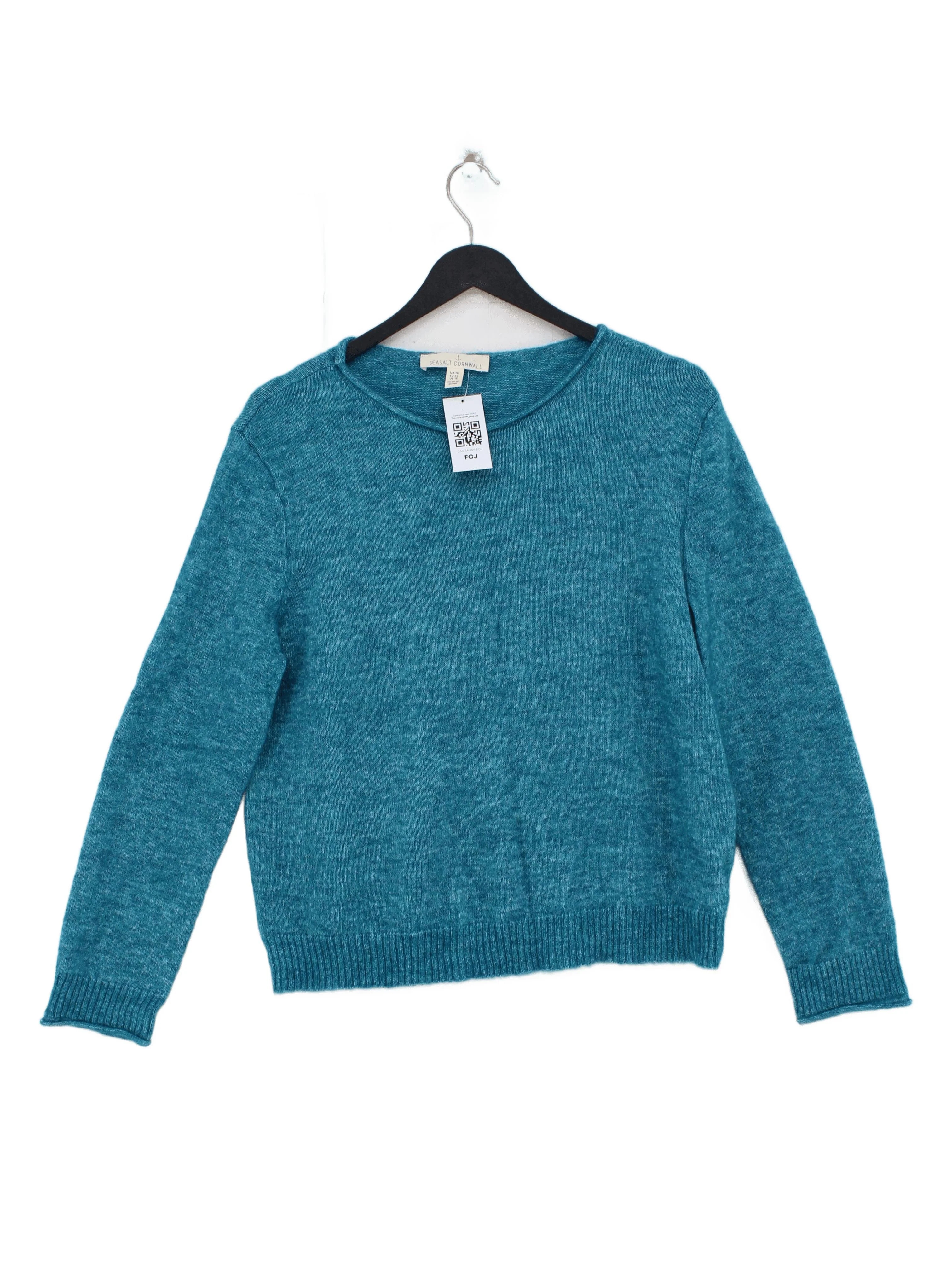 SEASALT CORNWALL Women's Jumper UK 16 Blue Other with Nylon Round Neck Pullover