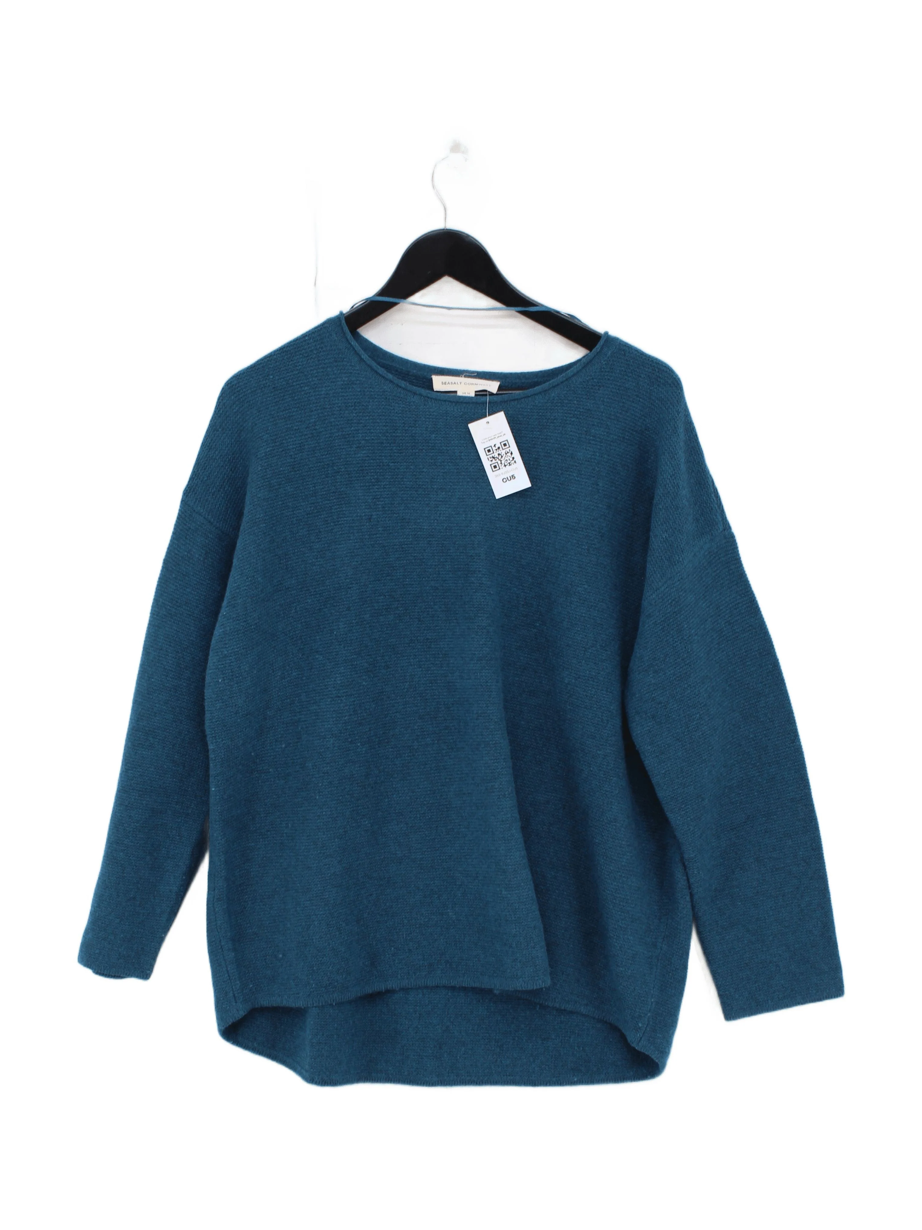 SEASALT CORNWALL Women's Jumper UK 16 Blue Wool with Nylon Round Neck Pullover