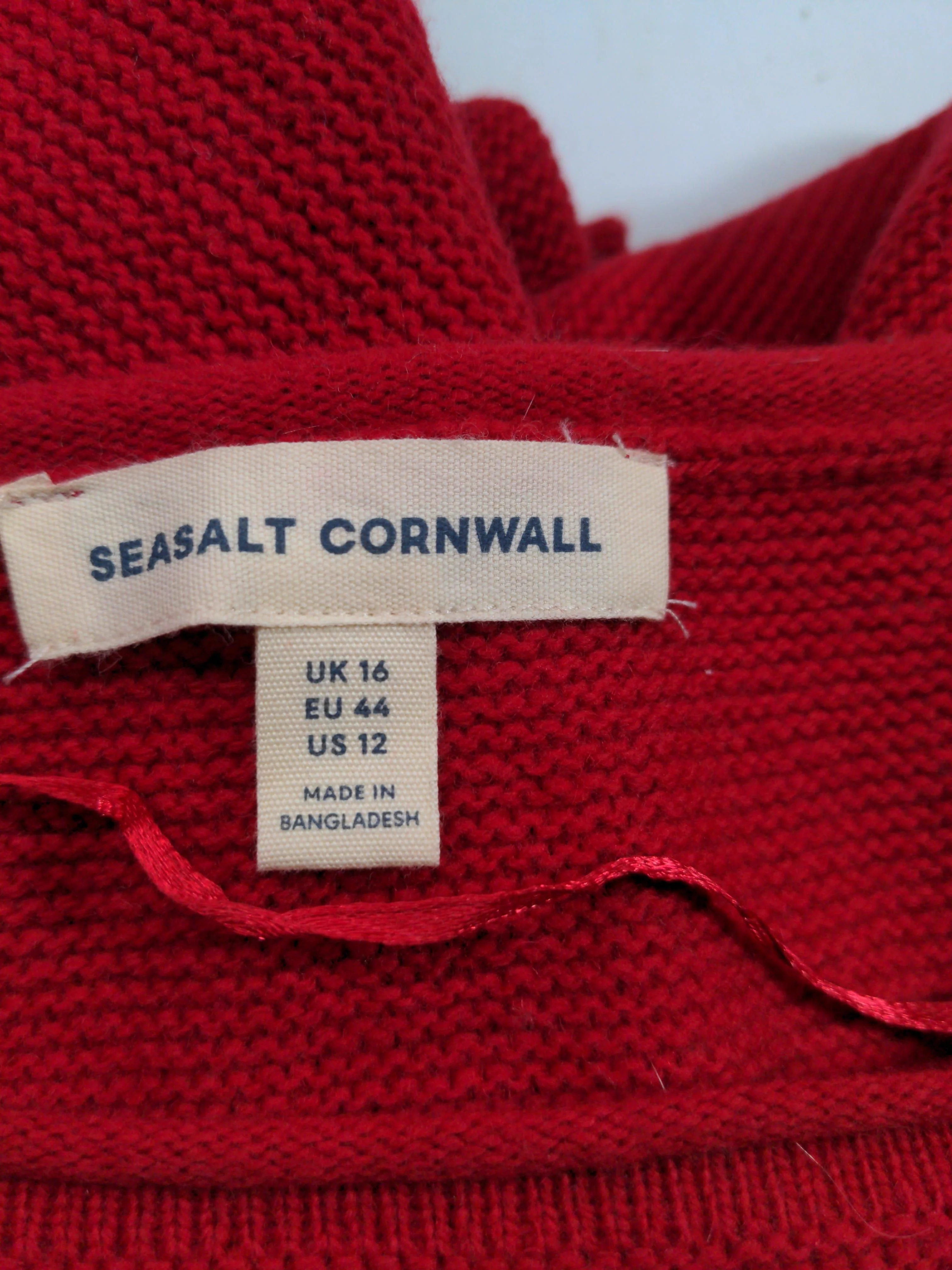 SEASALT CORNWALL Women's Jumper UK 16 Red Wool with Nylon Round Neck Pullover - Image 5