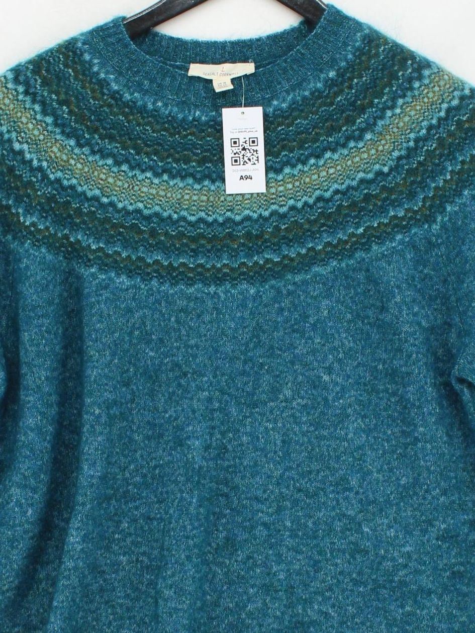 SEASALT CORNWALL Women's Jumper UK 18 Blue Wool with Mohair, Elastane Pullover - Image 3