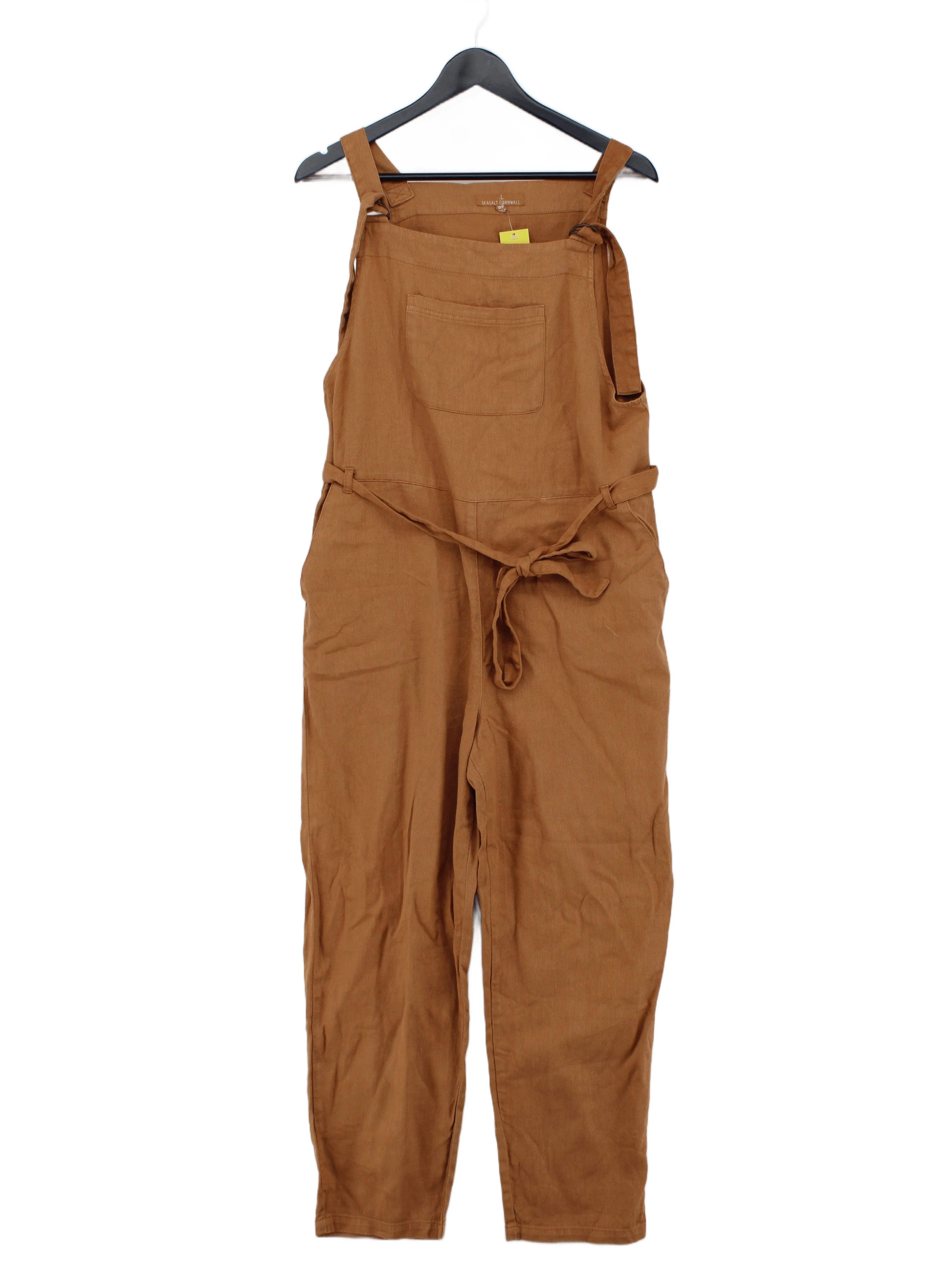 SEASALT CORNWALL Women's Jumpsuit UK 12 Tan Linen with Cotton Wide-Leg Jumpsuit