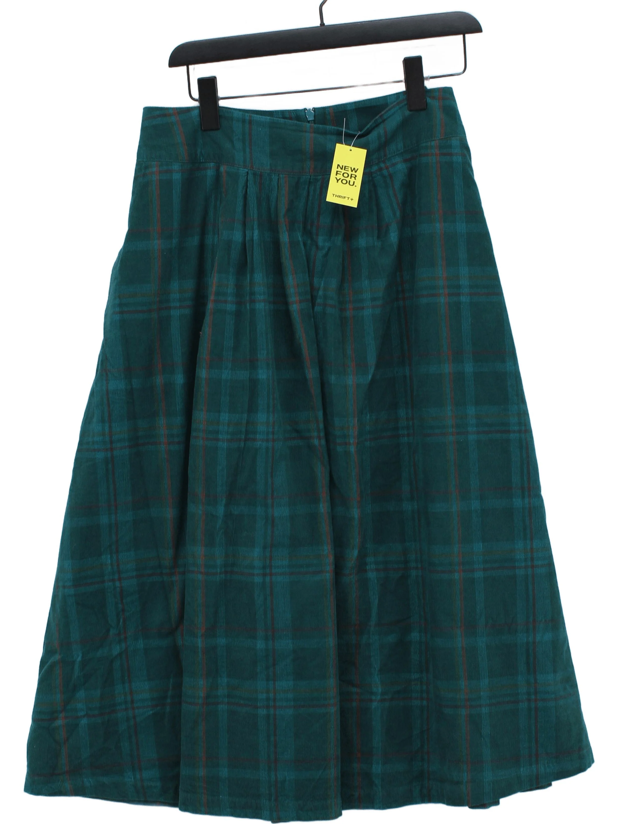 SEASALT CORNWALL Women's Midi Skirt L Green Checkered 100% Cotton Midi A-Line