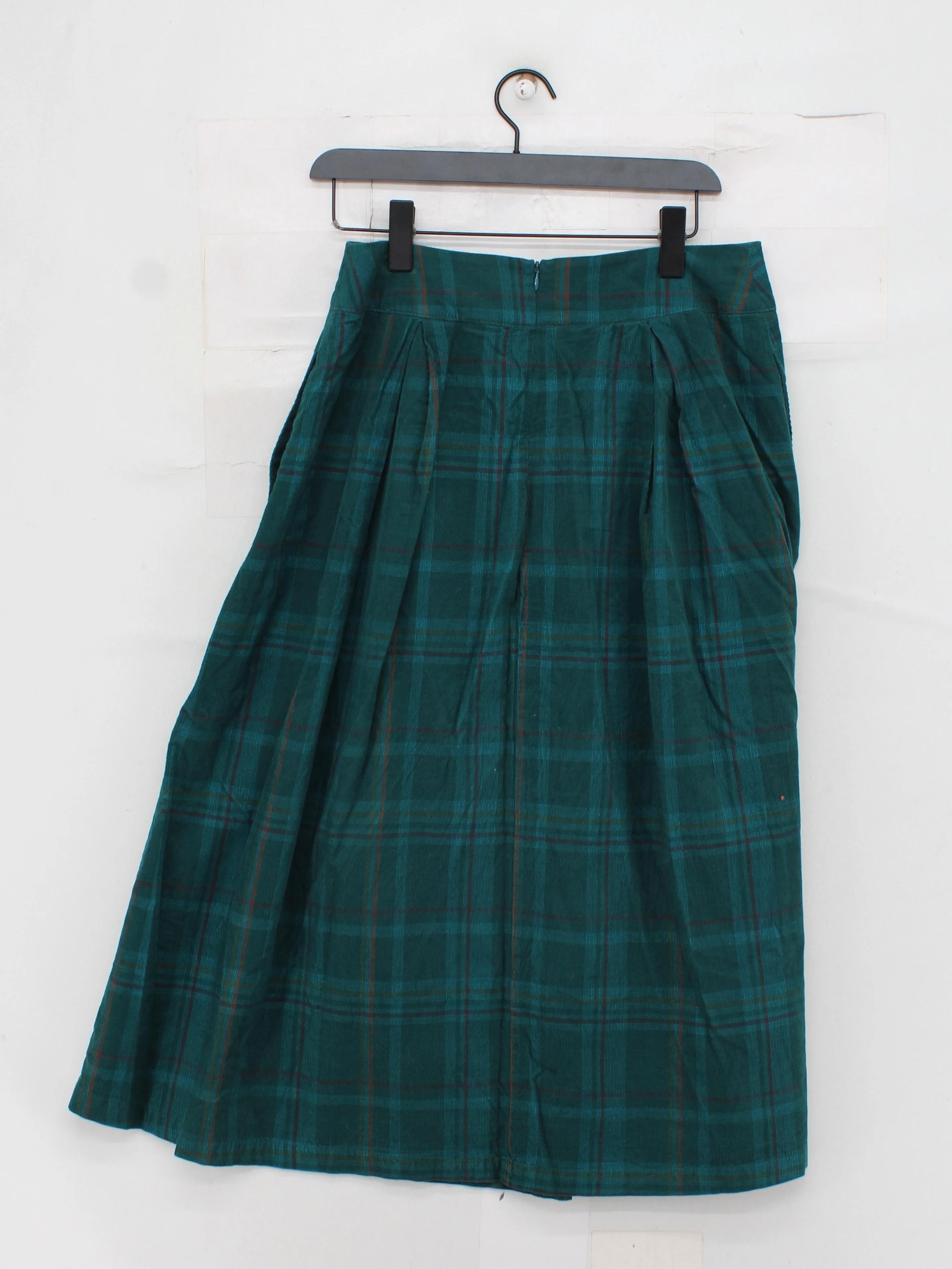SEASALT CORNWALL Women's Midi Skirt L Green Checkered 100% Cotton Midi A-Line - Image 2