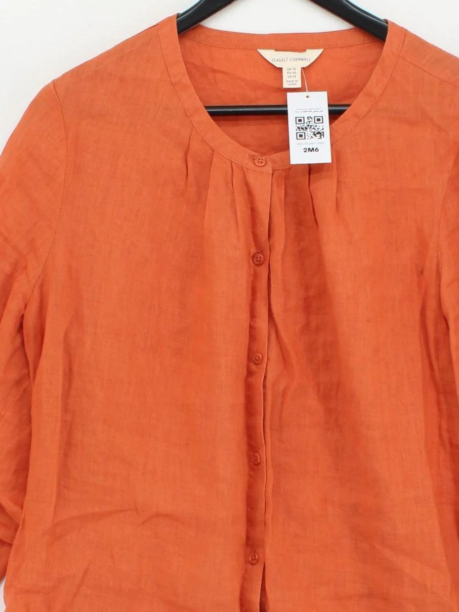 SEASALT CORNWALL Women's Shirt UK 16 Orange 100% Linen Basic - Image 3