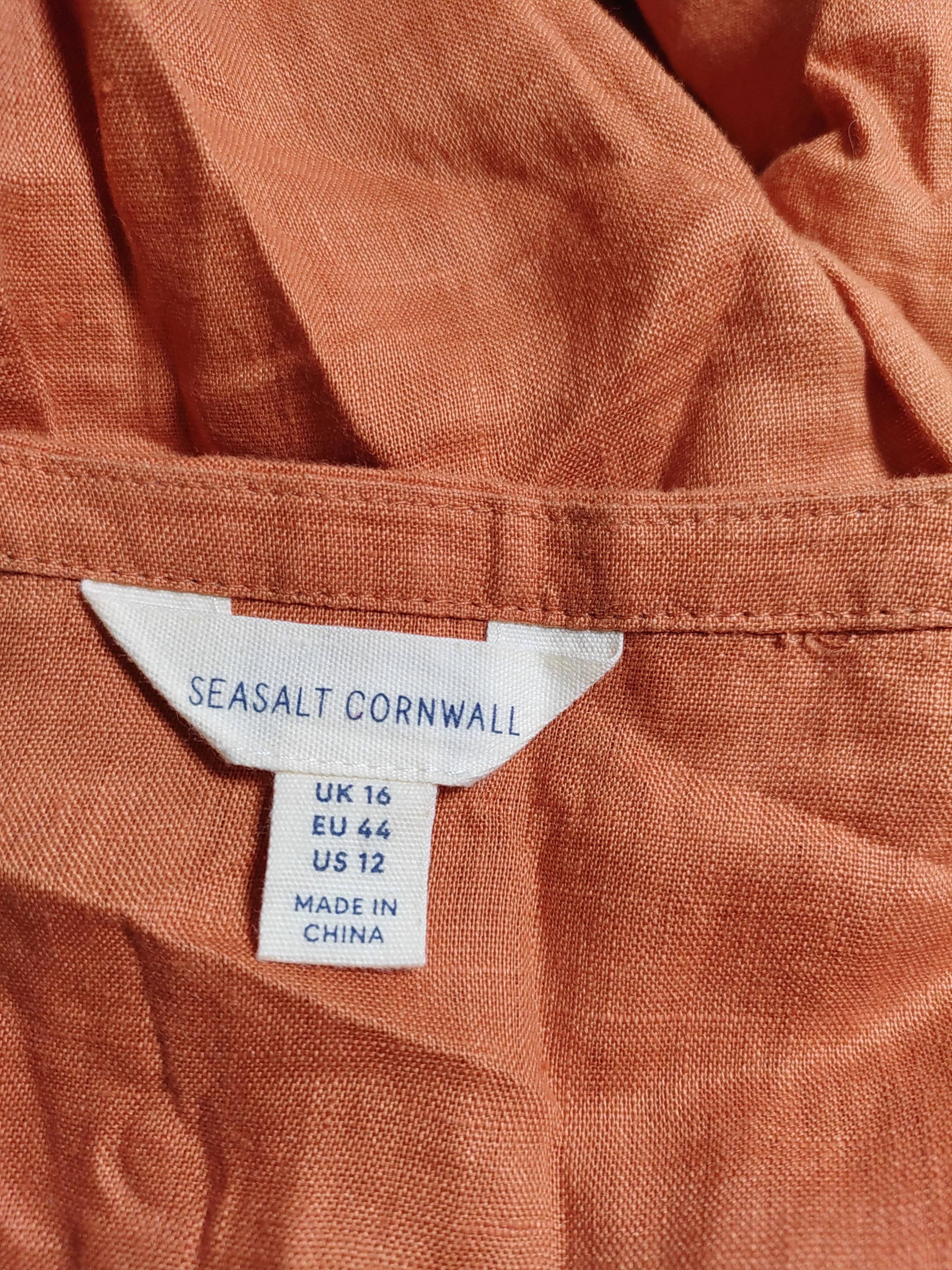 SEASALT CORNWALL Women's Shirt UK 16 Orange 100% Linen Basic - Image 5