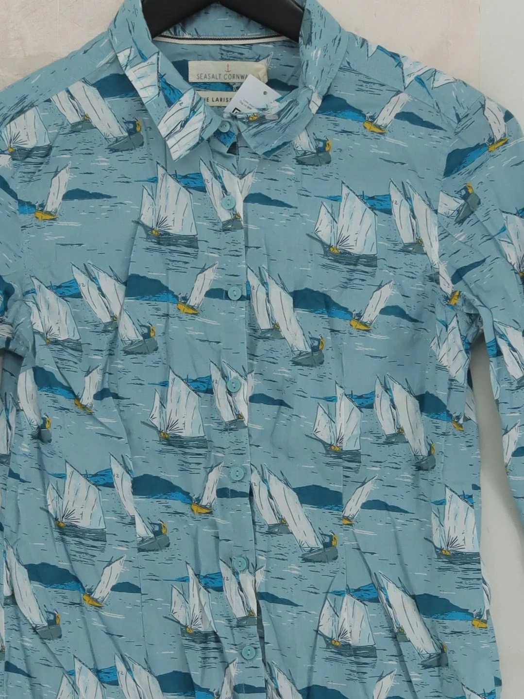 SEASALT CORNWALL Women's Shirt UK 8 Blue 100% Cotton Long Sleeve Collared Basic - Image 3
