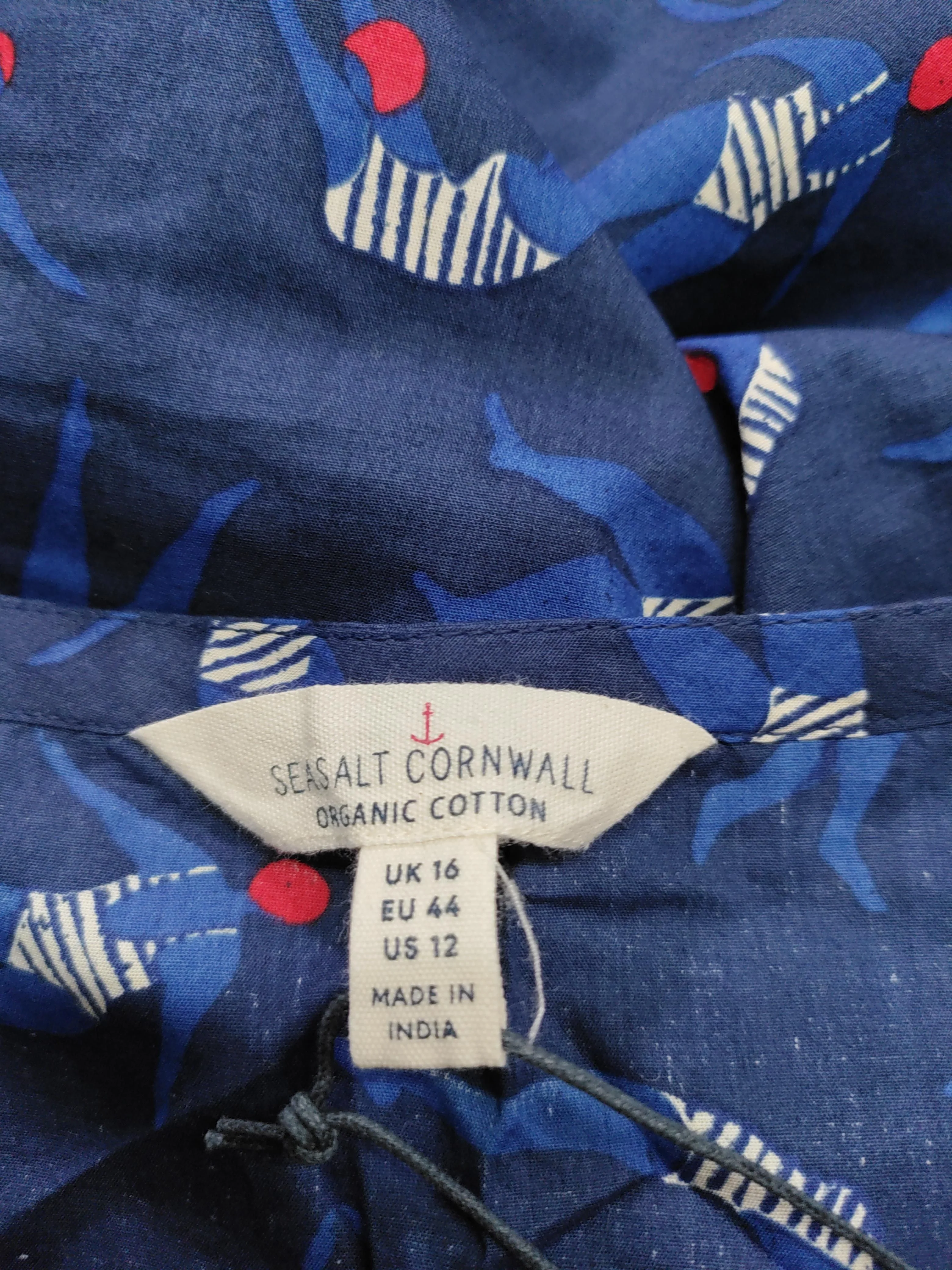 SEASALT CORNWALL Women's Top L Blue 100% Cotton Sleeveless Round Neck Basic - Image 5