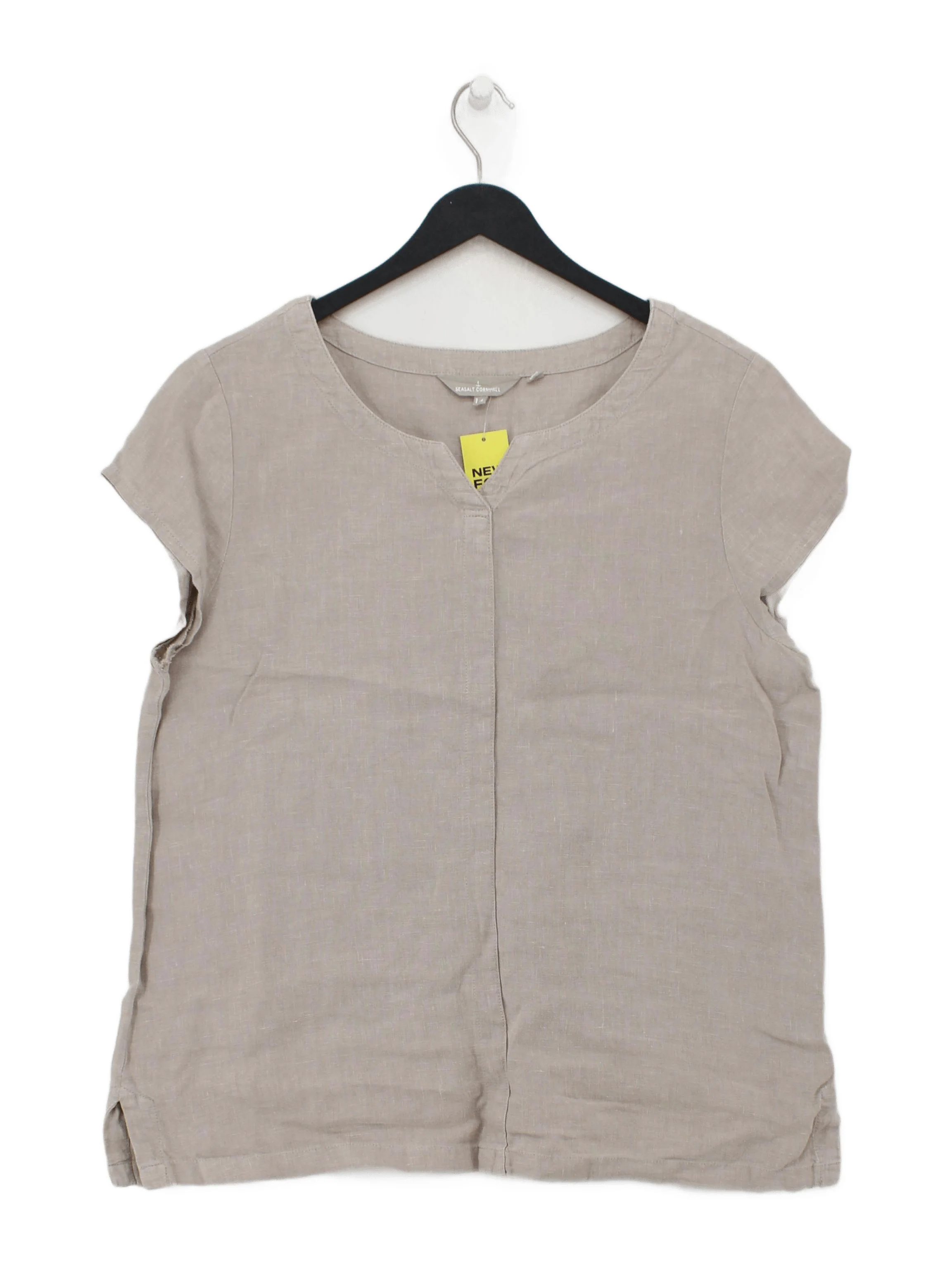 SEASALT CORNWALL Women's Top L Grey 100% Linen Short Sleeve Round Neck Basic