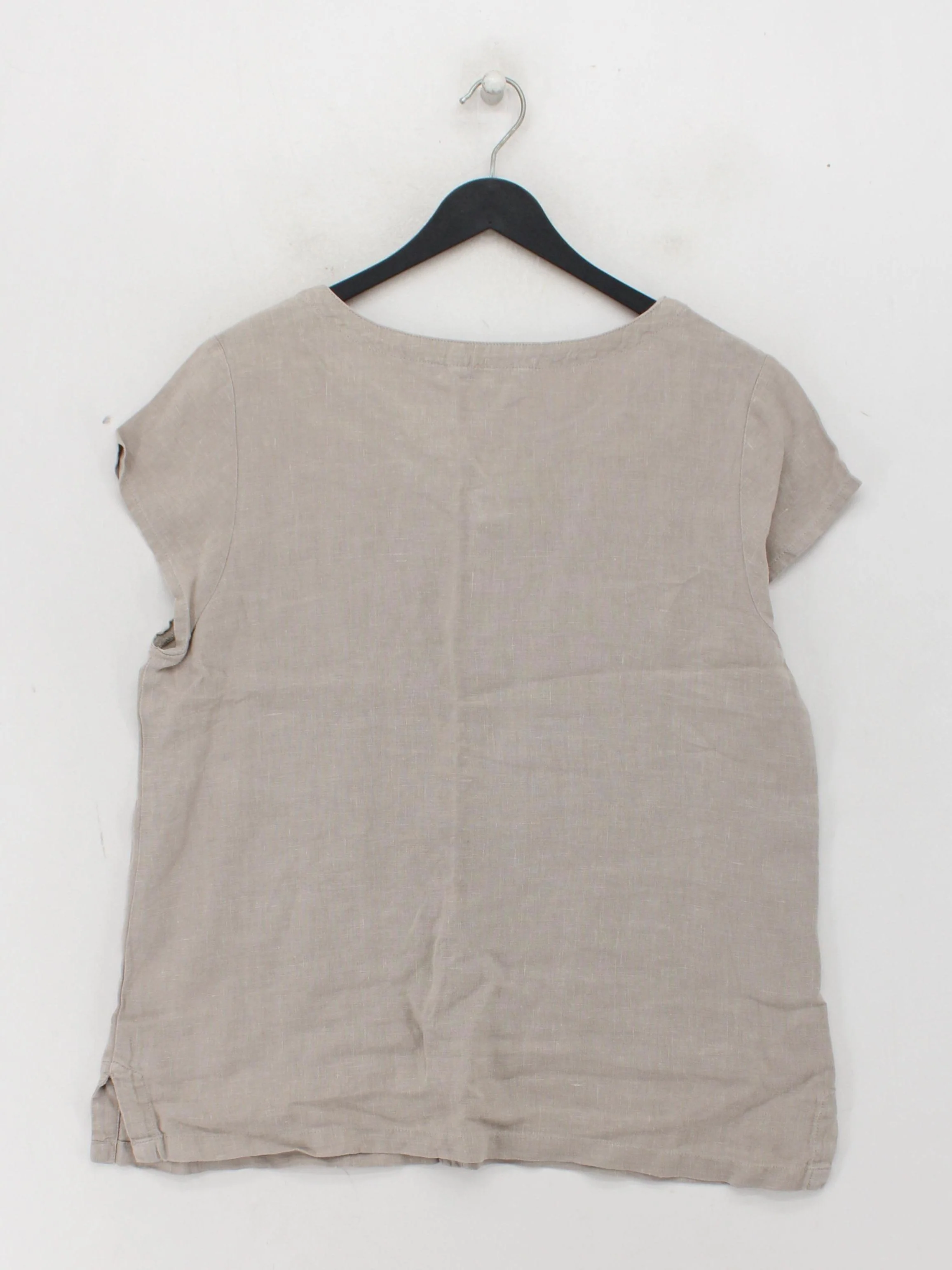 SEASALT CORNWALL Women's Top L Grey 100% Linen Short Sleeve Round Neck Basic - Image 2